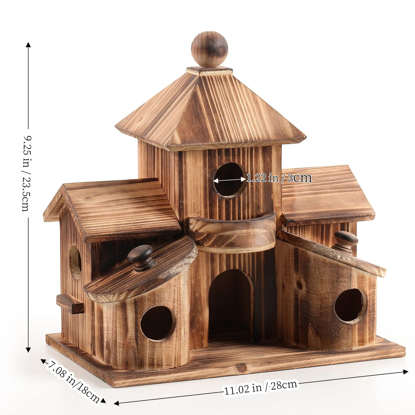 Bird Houses for Outside, Wooden 6 Hole Bird House Room for Multiple Birds, Outdoors Hanging Birdhouse Nesting Box for Garden, Bird Hotel for Wren Chickadee Sparrow