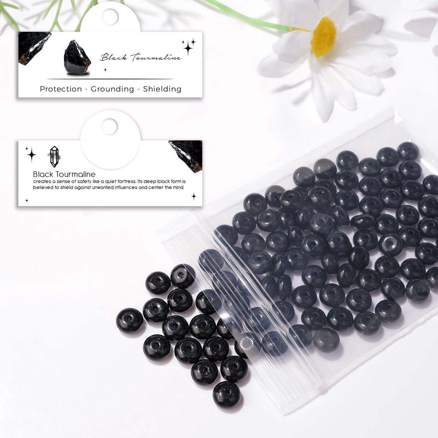 Raicegs 100pcs 5×8mm Rondelle Black Tourmaline Beads Natural Gemstone Beads Abacus Disk Stone Loose Beads for Jewelry Making DIY Bracelets Necklace