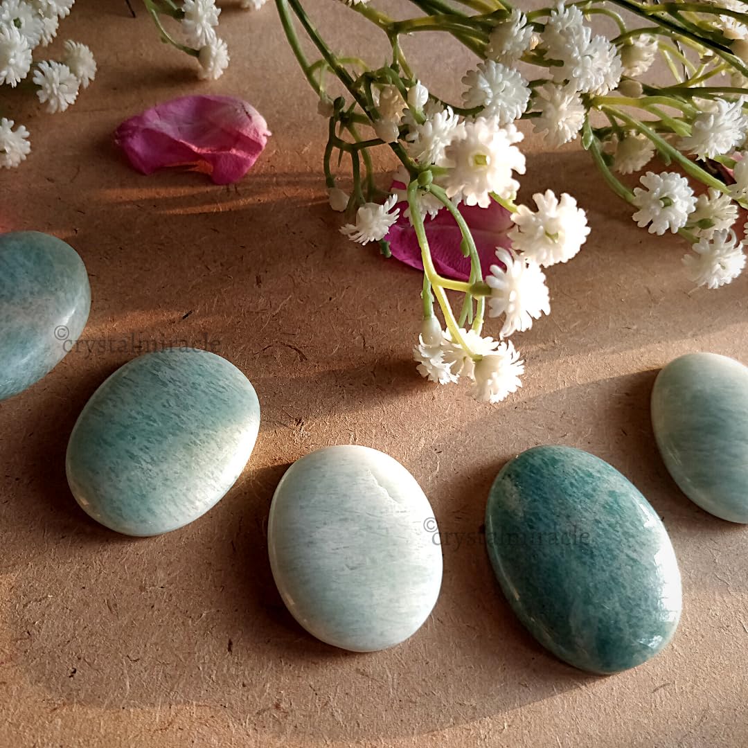 crystalmiracle Beautiful Amazonite Gemstone Worry Stone Positive Energy Crystal Healing Thumb Stone for Reiki Meditation Feng Shui Gifts for Men Women