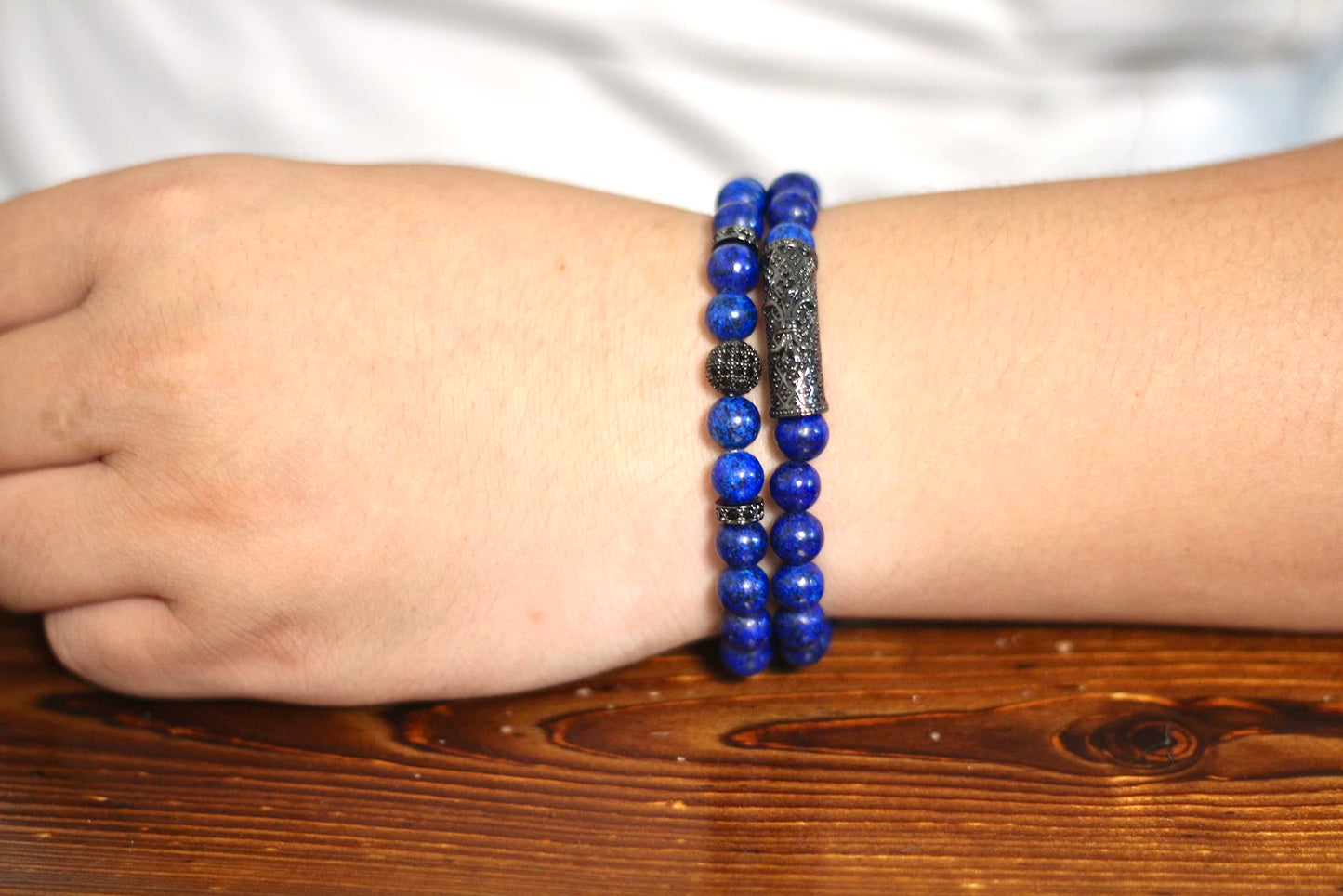 GDLKPYHS Lapis Lazuli Bracelet, Handmade Beaded 8 MM Beads Adjustable Stretch Beaded Bracelets Healing Crystal Chakra Bracelet Men's and Women's Gifts