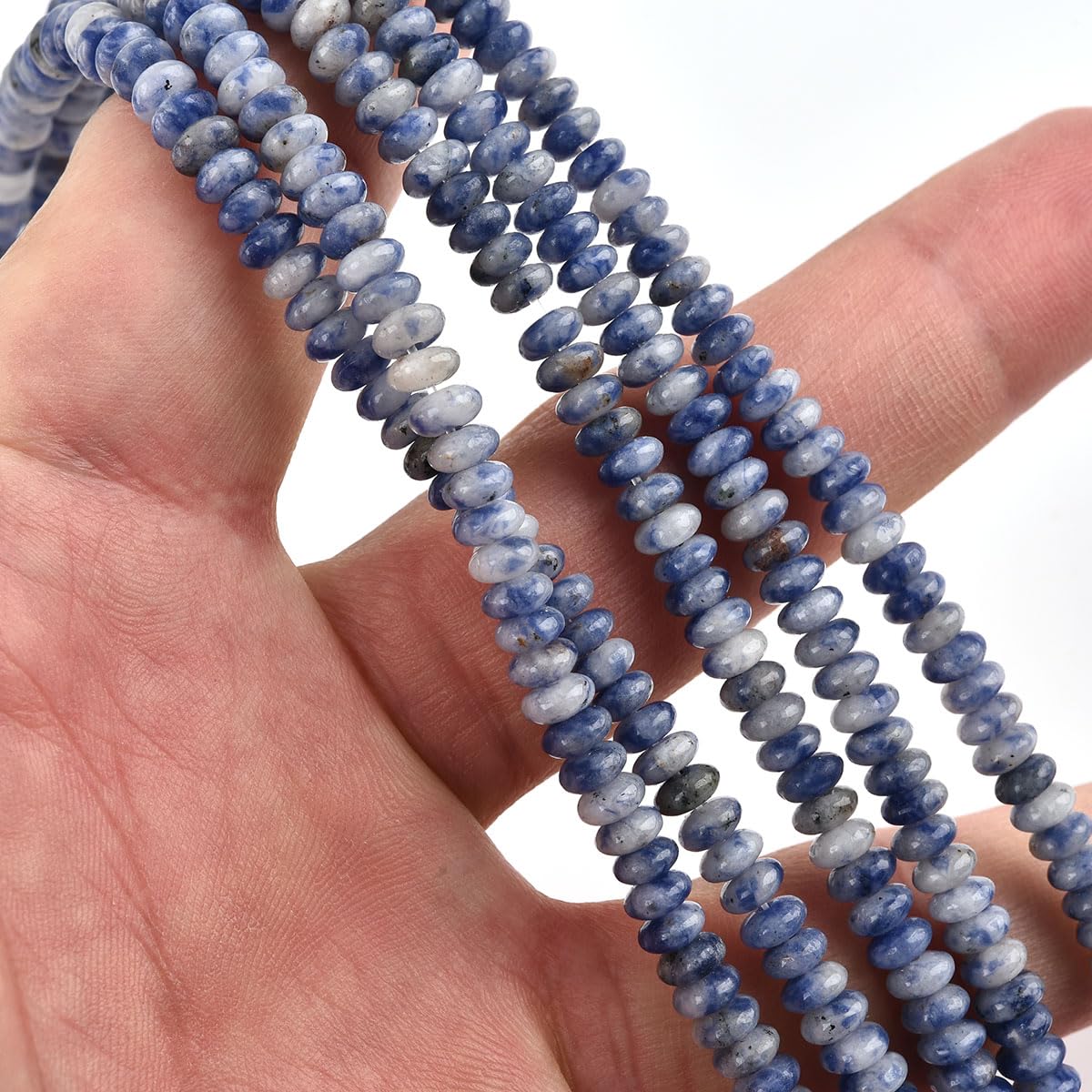 160pcs 4x2mm Natural Blue White Sodalite Disk Rondelle Spacer Stone Semi Precious Gemstone Loose Beads for Jewelry Making 15 Inch