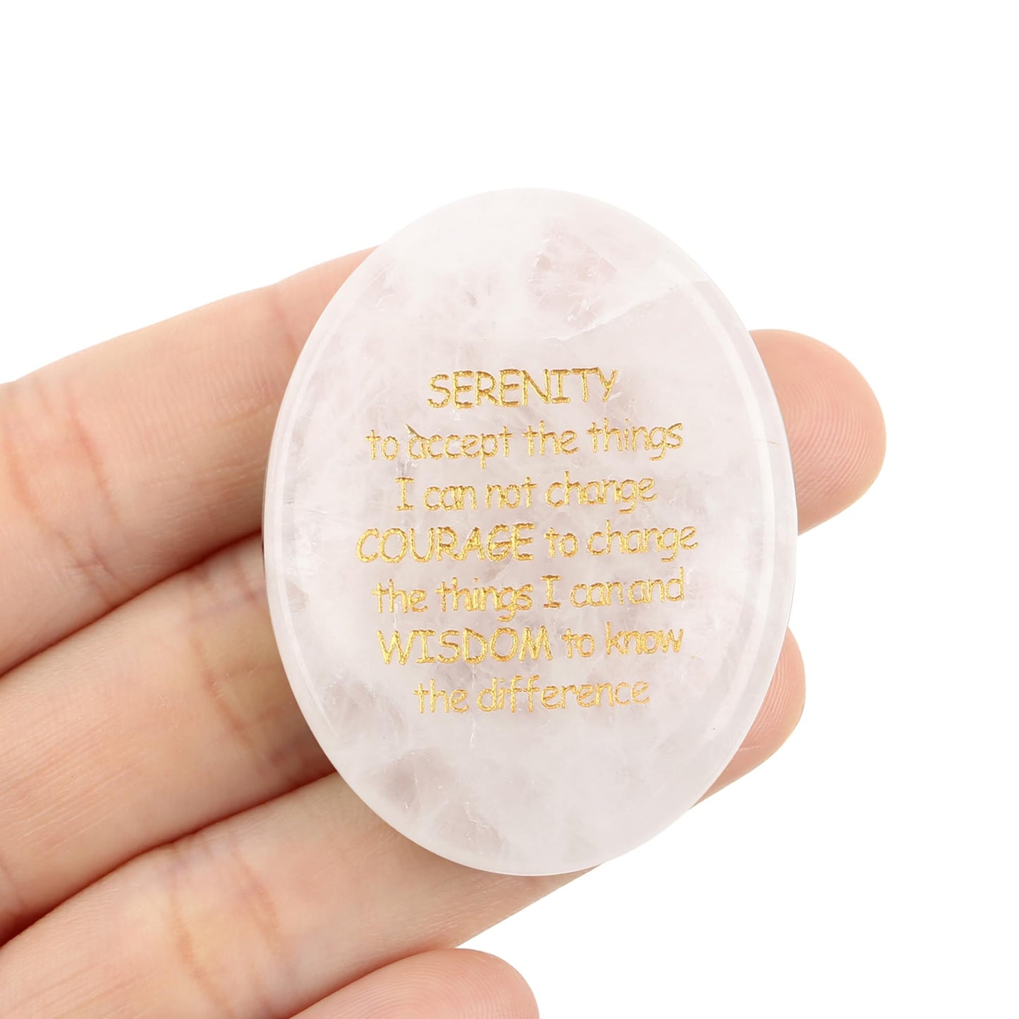 QINJIEJIE Clear Quartz Crystal Serenity Prayer Worry Stones Healing Stone Engraved Inspirational Stones Anxiety Relief Items Teacher Appreciation Encouragement Gifts for Women Men