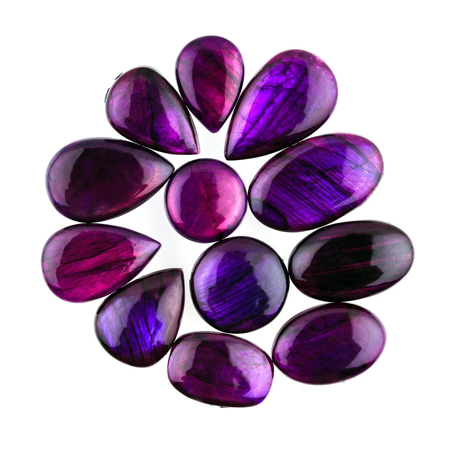GEMKORA 5PCS Purple Labradorite Mix Gemstones Cabochons, Jewelry Making Loose Stones, Polished Gems, DIY, Wire Wrapping, Healing Crystals, Bulk Gemstone Deal (20-30mm)