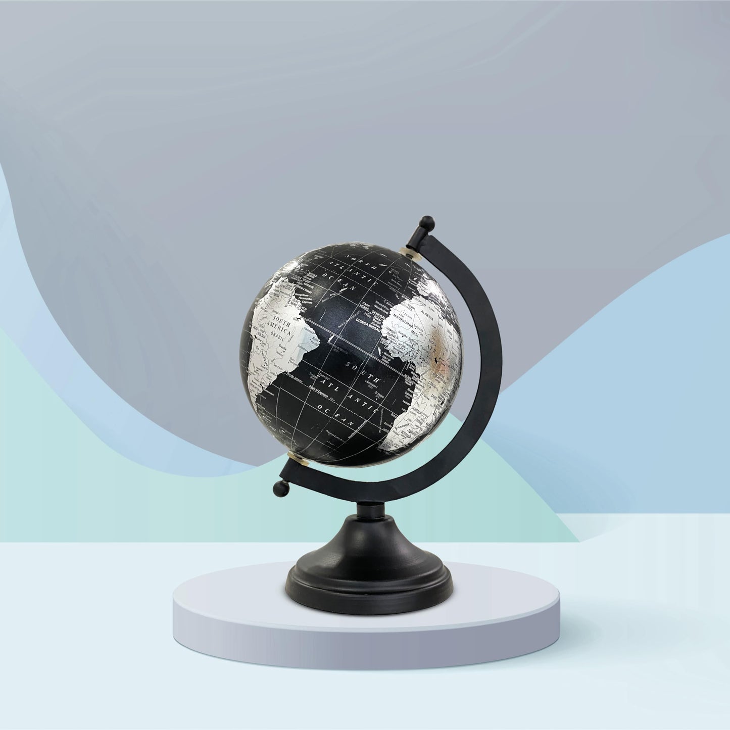 Rely+ 5" World Globe With Sturdy Metal Stand (NOT PLASTIC!) - Desktop Globes For Home Desk Table Office Decor - Book Shelf Decor Globe - 5 Inch - Metallic Black