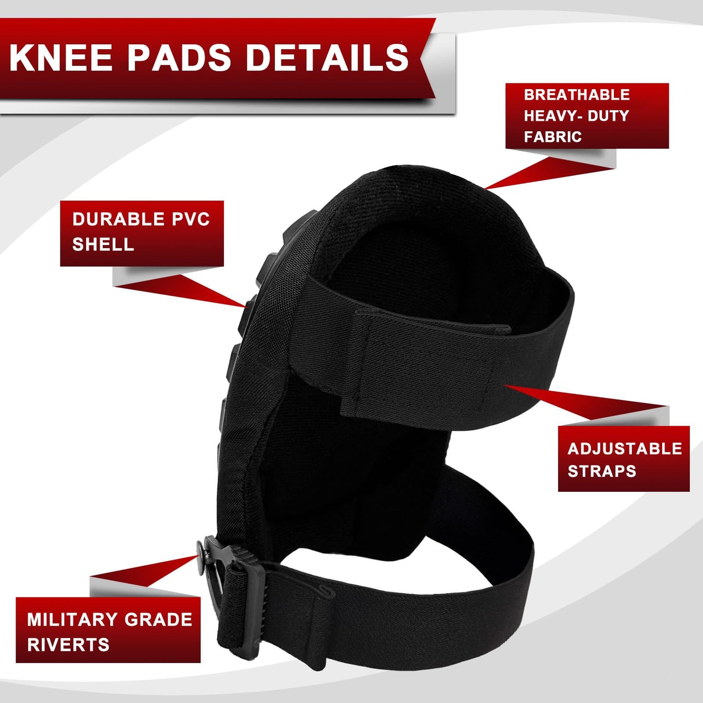 FREEKYROCK Professional Knee Pads for Work Construction with Heavy Duty Cap Foam Padding Gel Cushion Knee Pads for Men, Comfortable Adjustable Strong Strap, Military Grade Rivet for Flooring Gardening
