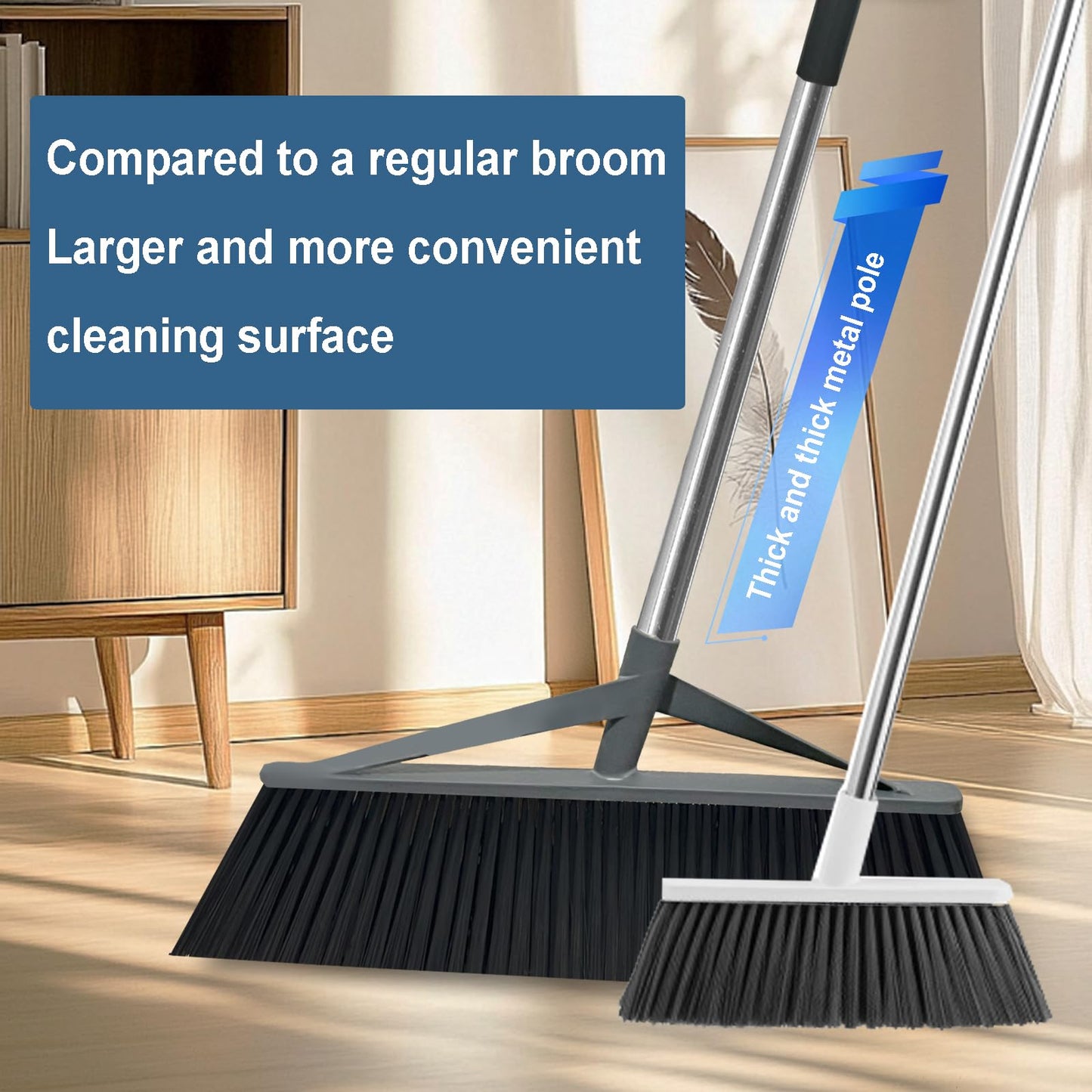 Xifando 17.7inch Wide Large Broom for Sweeping Indoor or Outdoor, Whole Length 57inch Long Handle Heavy Duty Broom with Soft Bristle