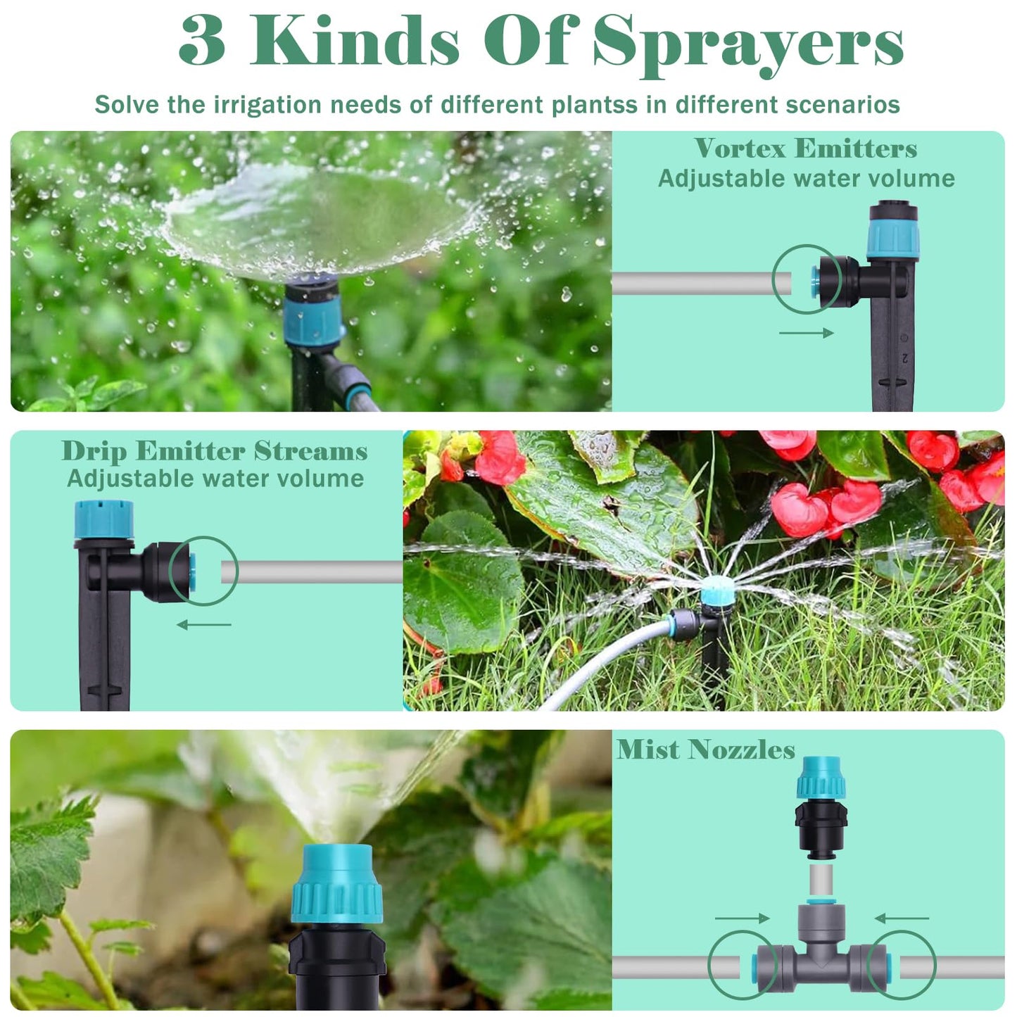 230FT Drip Irrigation System, Quick-Connect Automatic Garden Watering Misting System, with 1/2 inch and 1/4 inch Distribution Tubing, Drip Irrigation Kit for Lawn, Greenhouse, Patio