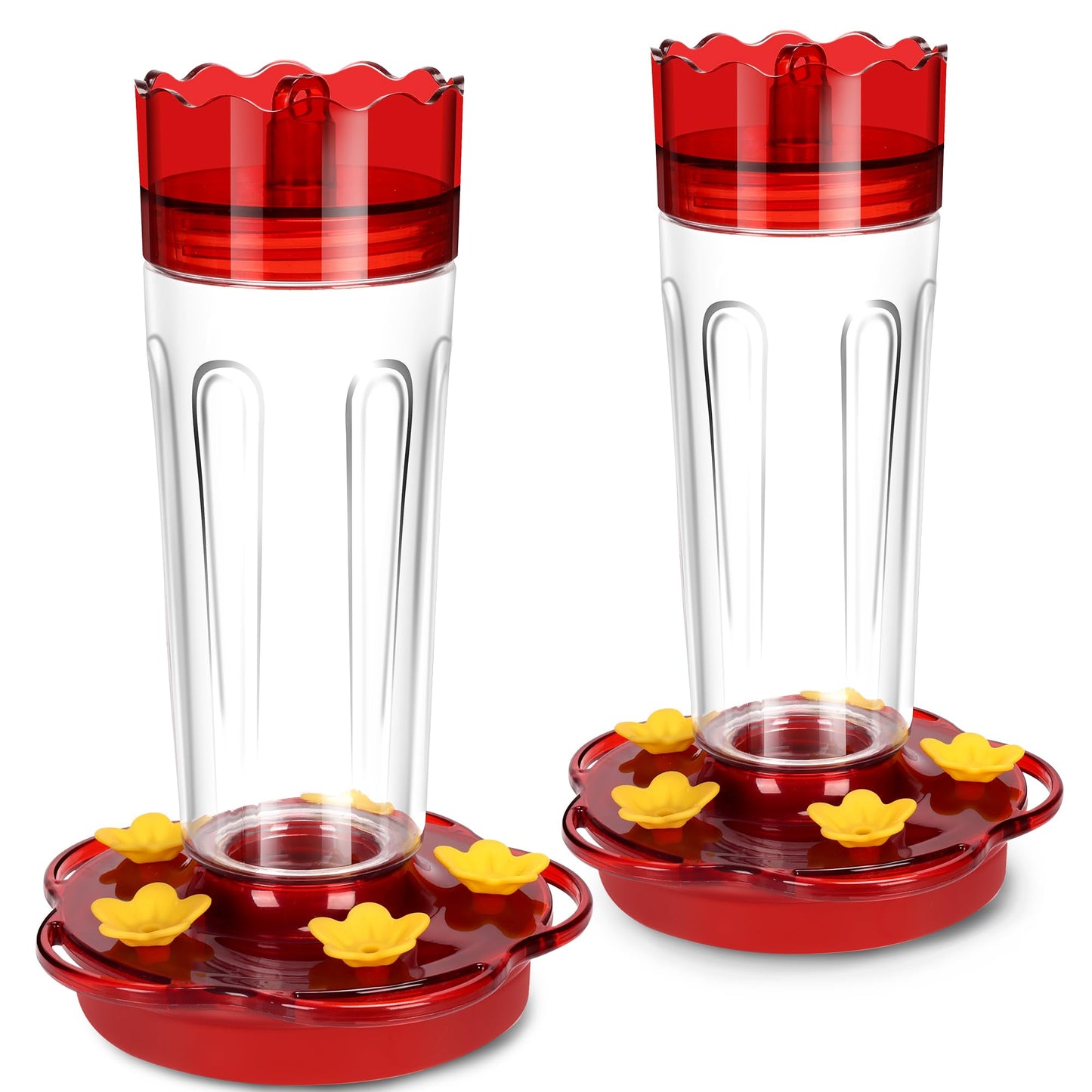 Plastic Hummingbird Feeders for Outdoors Hanging Ant and Bee Proof, 2 Pack 15 Ounces Red Hummingbird Feeder with 5 Feeding Ports and Perches, Built-in Ant Moat, Outside Garden Décor (Plastic, 2)