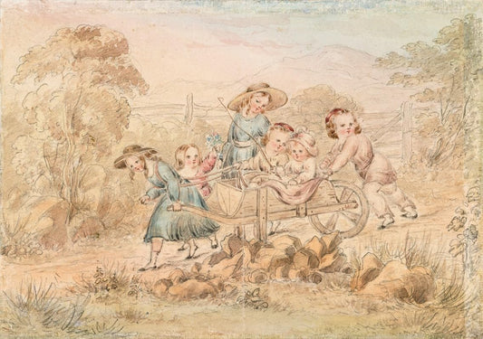 Wheelbarrow Containing Six Children (c.1850) Poster Print by Elizabeth Countess of Harrington (18 x 24)