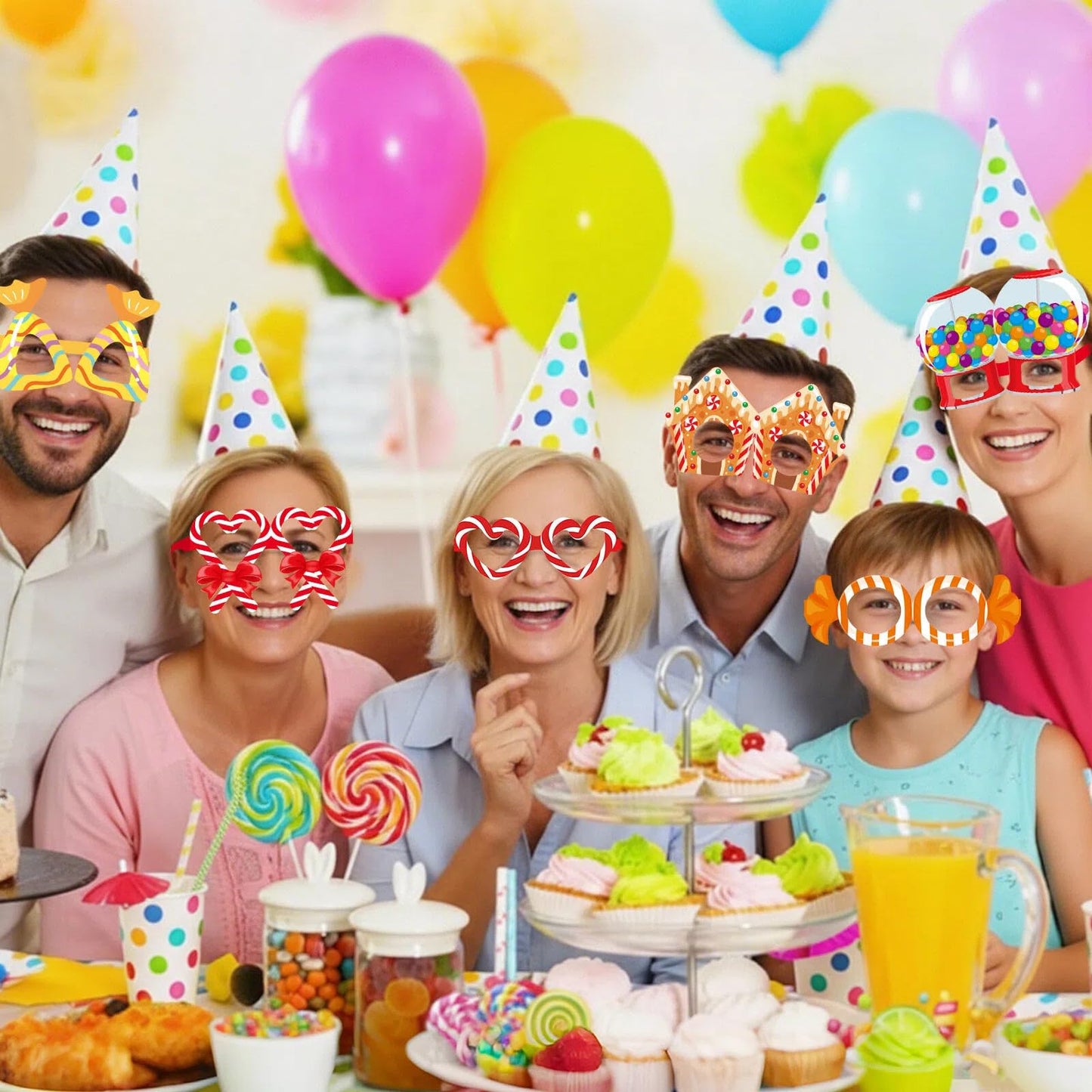 Pajean 36 Pcs Candy Party Decorations Candy Photo Booth Prop Christmas Eyeglasses Paper Glasses Frame Lollipop Themed Favor for Christmas Birthday Baby Shower Party Supplies