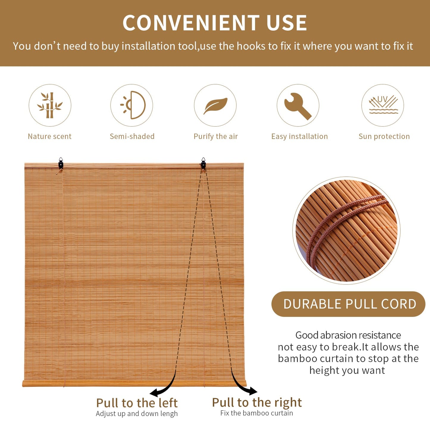 Bamboo Shades for Windows,Bamboo Blinds for Outdoor Patio,Custom Size, Privacy Protection, Easy Installation, Durable & Stylish Blinds for Living Room, Bedroom, Balcony