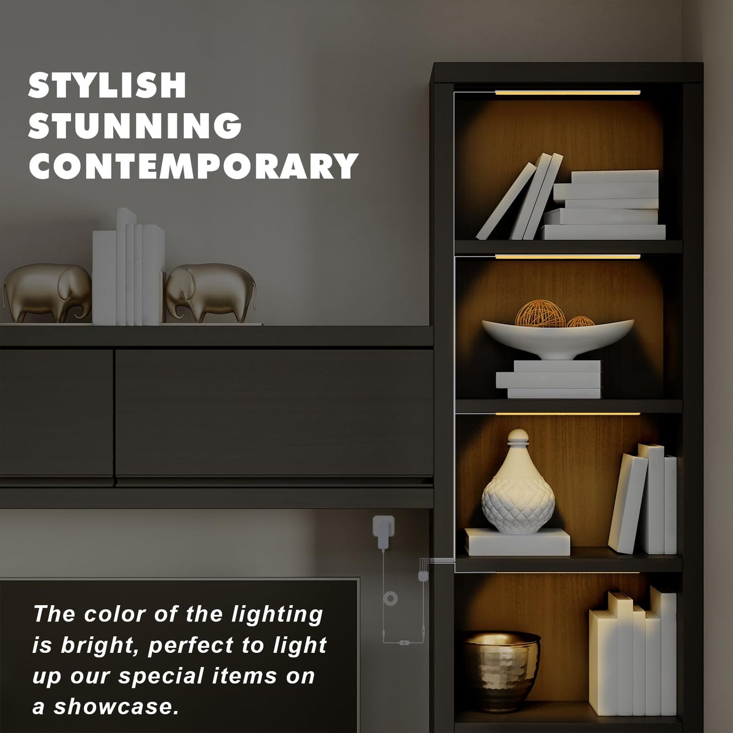 JUSJUBR 4PCS x 12inch Display Cabinet Lights Warm White, Dimmable LED Shelf Lighting with Memory Function, Bookshelf Lighting, LED Lights for Display Case/Pantry/Closet/Safe, 3000K