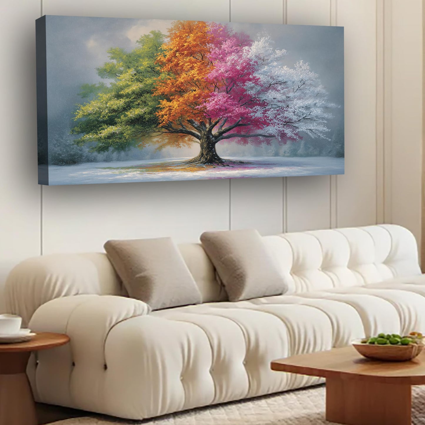 Abstract Four Seasons Tree Picture Print Canvas Wall Art Living Room Dining Room Office Study Bedroom Wall Decor Wall Art Prints Modern Style Artwork Waterproof Ready to Hang - 20x40 Inch