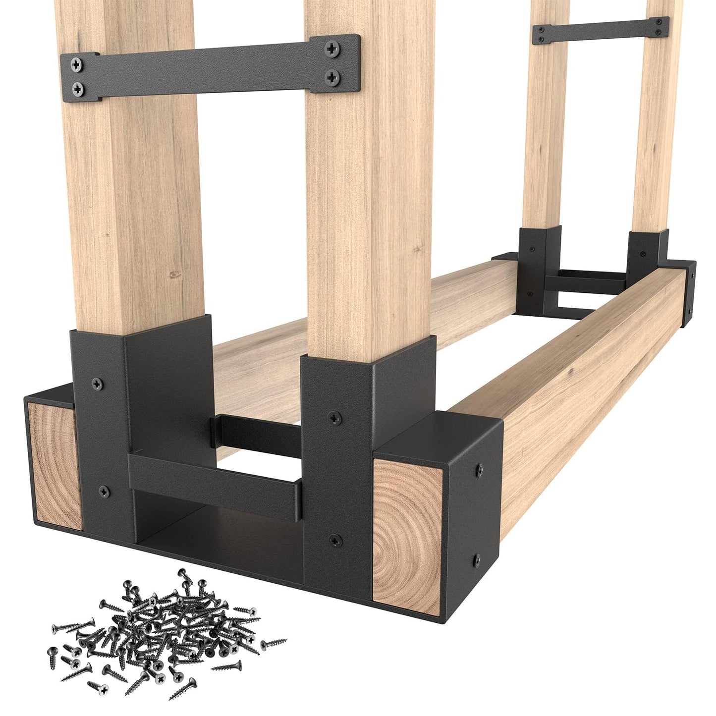Mr IRONSTONE Firewood Rack Outdoor Indoor, Adjustable to ANY Length Firewood Log Rack Brackets Kit, Heavy Duty Fire Wood Storage Racks, Fireplace Wood Holder for Patio Deck