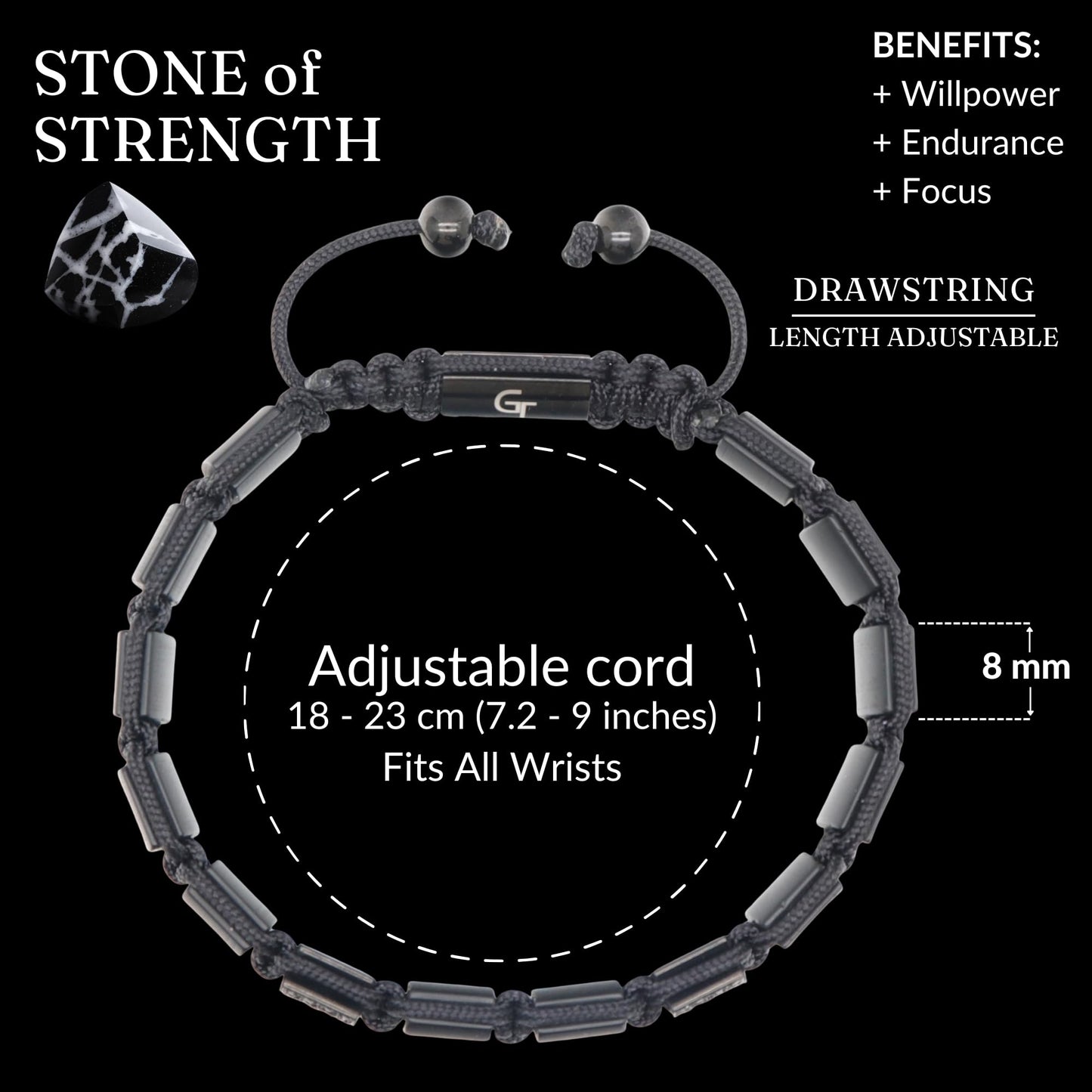 GT collection Flat Bead Bracelet, Gemstone Adjustable Bracelets for Men - Beaded Energy Bracelet for Relaxation and Peace, Handcrafted Men's Jewelry Gifts for Men