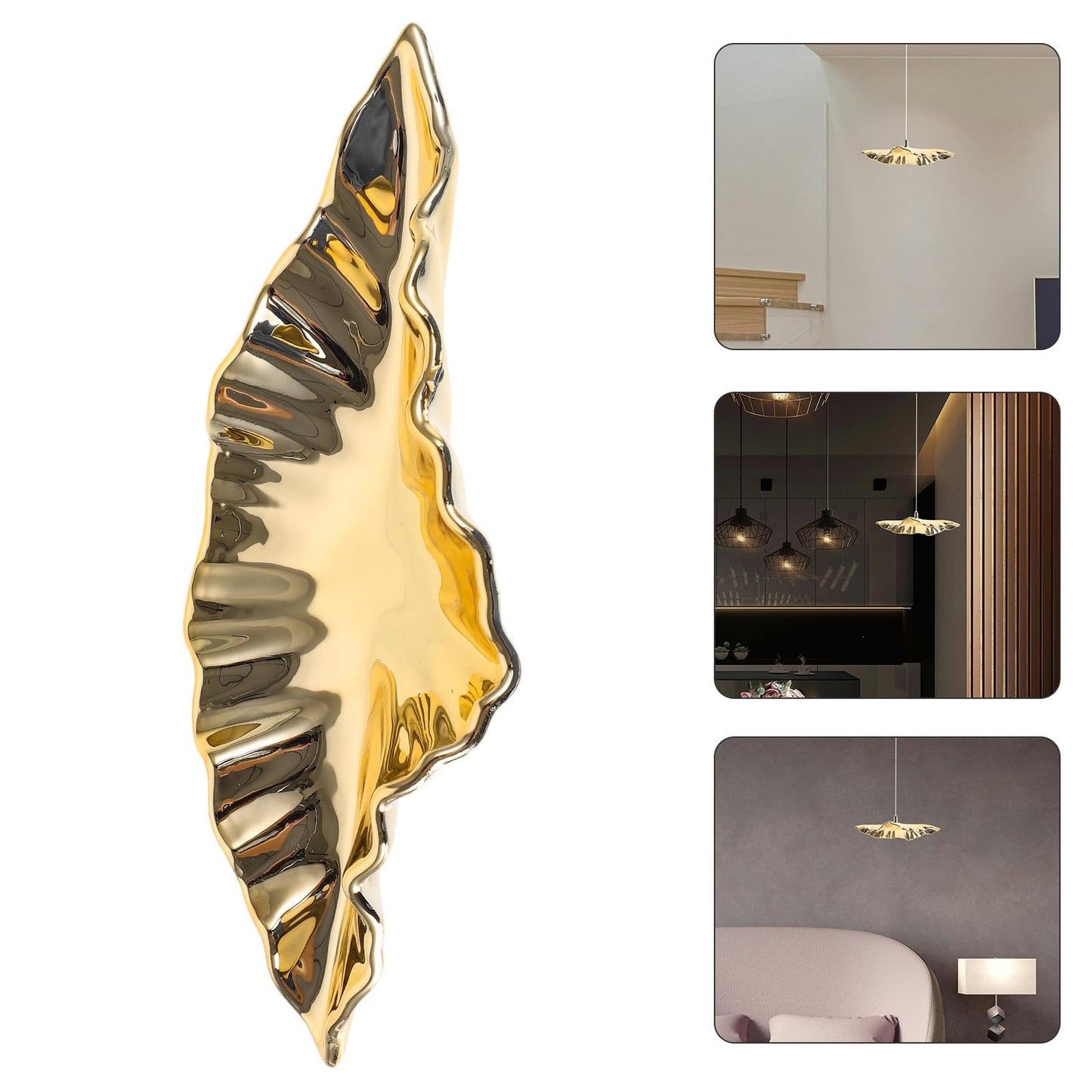 HOODANCOS Creative Gold Small Electroplated Plastic Leaf Hanging Ornament for Ceiling Home Decor Indoor Pendant Decoration