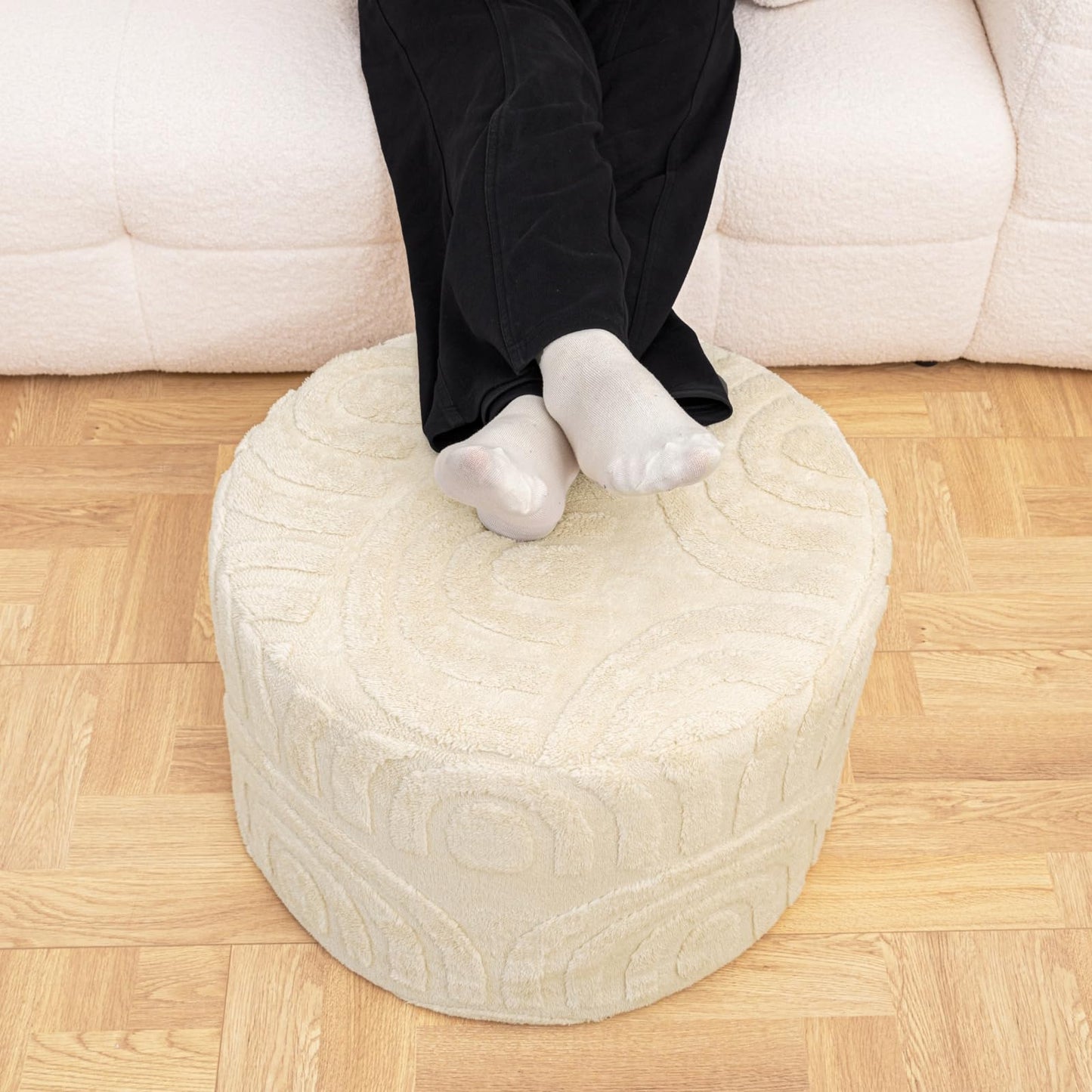 Asuprui Plush Fabric Ottoman Footrest – 20"x14" Soft Foam Pouf with Removable Cover Perfect for Living Room, Bedroom & Dorm(Linen)