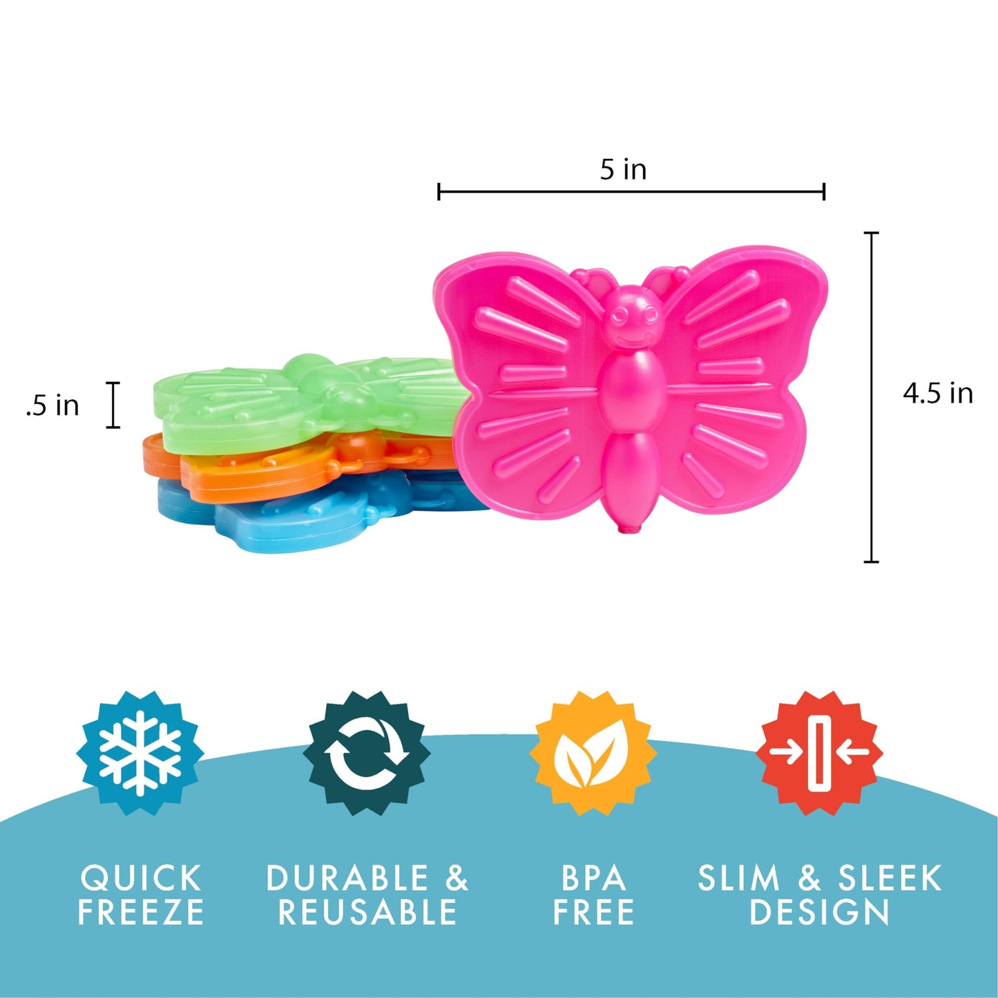 Cool Coolers by Fit & Fresh Kids Lunch Box Ice Packs, Slim Shaped Freezer Pack for Lunch Bags and Coolers 12 Pack Butterfly