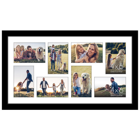 Americanflat 12x22 Collage Picture Frame with Polished Plexiglass - Fits Eight 4x6 Photos or One 12x22 Photo - Gallery Wall Frame Set - Signature Collection - Photo Frame for Wall Display – Black