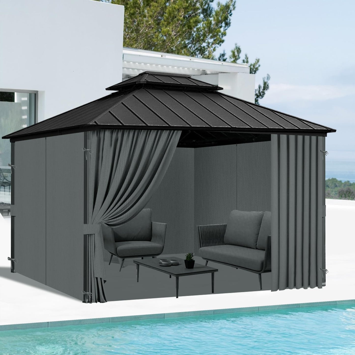 Bstge 12'x12' Gazebo Curtains Outdoor Waterproof, 4-Panels Sidewalls with Zipper, Universal Replacement for Patio Privacy Screen(Only Curtains)