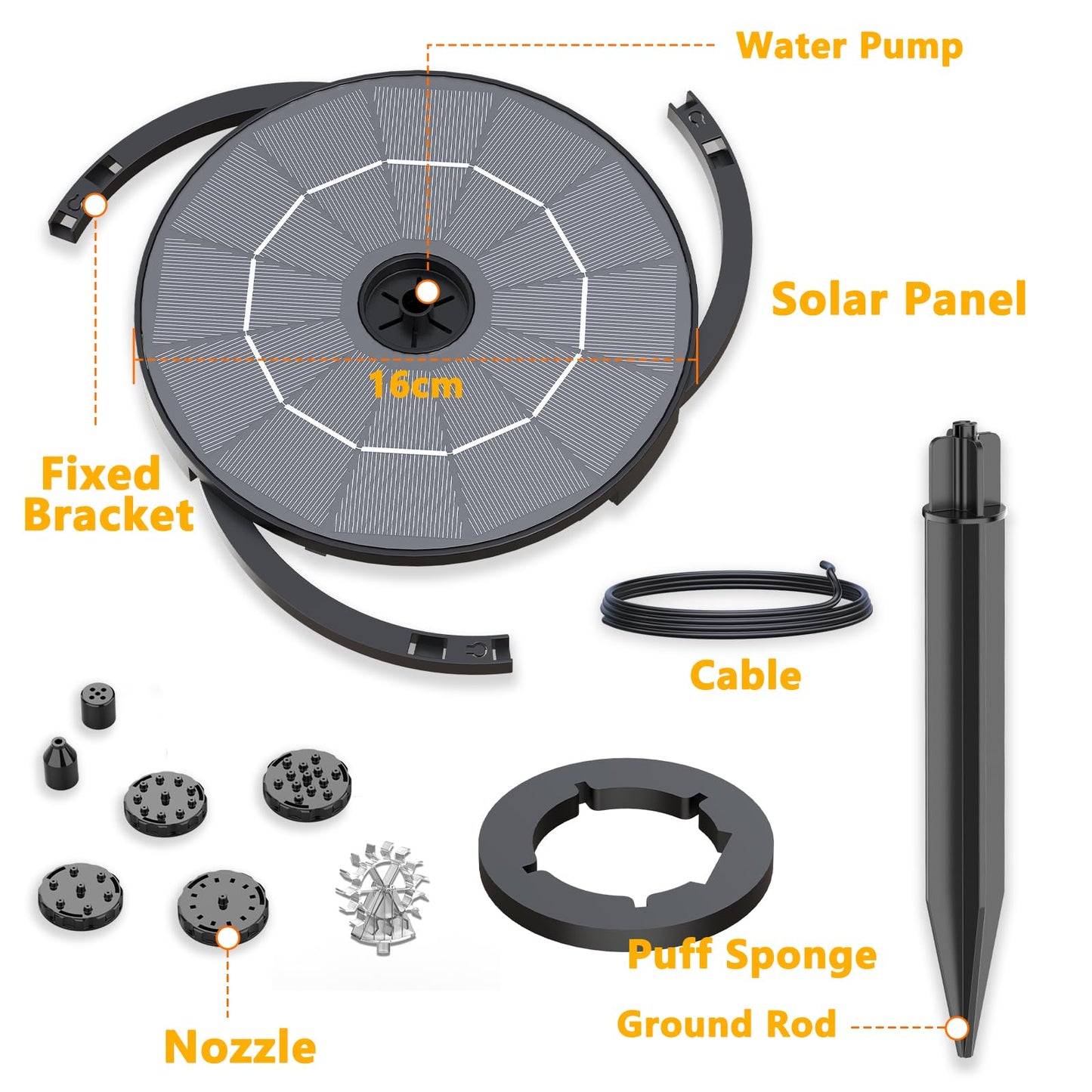 AISITIN Solar Fountain Pump with Windmill & 6 Nozzles & 3 Fixed Bracket, DIY Solar Bird Bath Fountain Built-in 1000mAh Battery for Outdoor, Garden, Pond, Pool, Backyard and Bird Bath