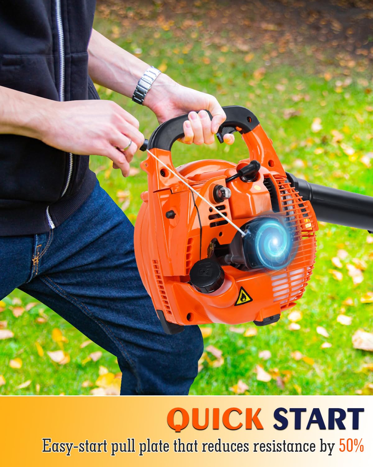 Relxxon Gas Leaf Blower 26cc Handheld, Powerful 2-Cycle Engine, 180 MPH 380 CFM, Lightweight Quick-Start for Lawn Care, Yard Debris & Light Snow (Orange)
