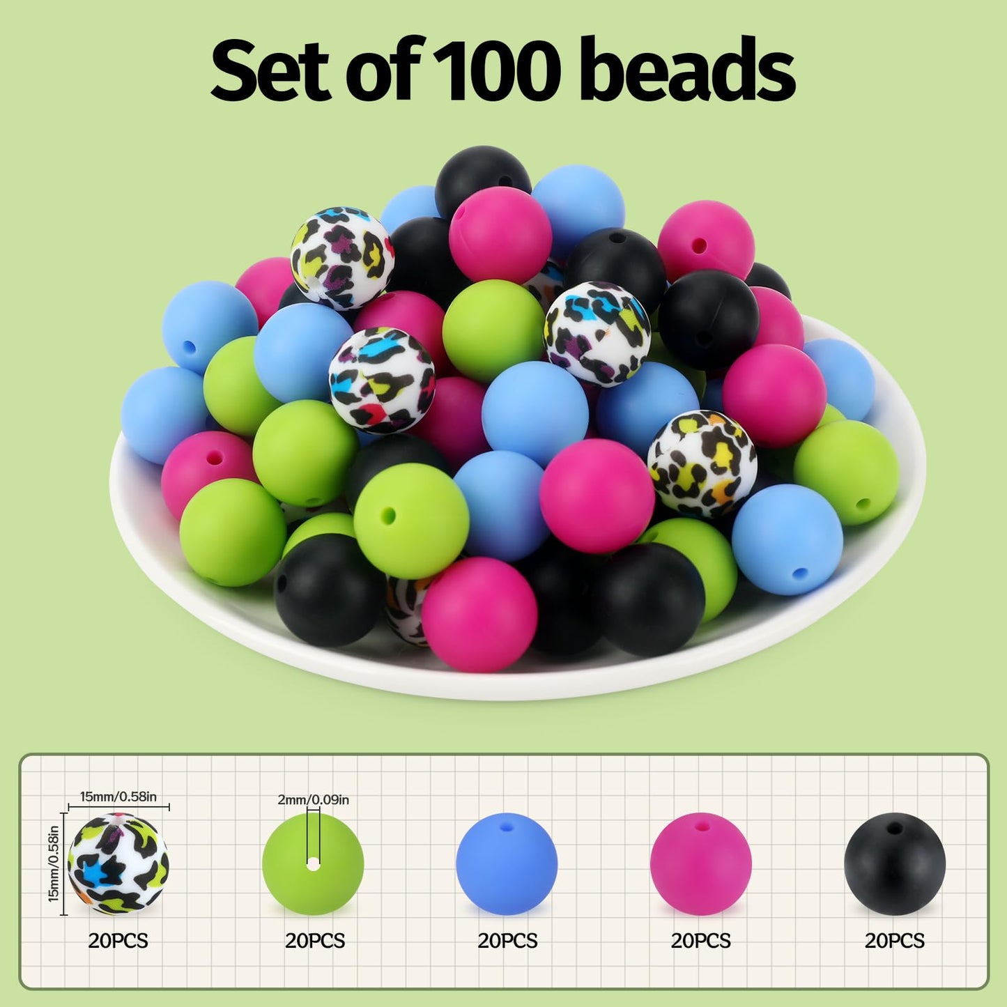 SALUOKE 100 Pcs 15mm Silicone Beads for Keychain Making, Pink Gream Silicone Beads Bulk Round for Bracelets Pens Crafts Jewelry Making (Black Red)
