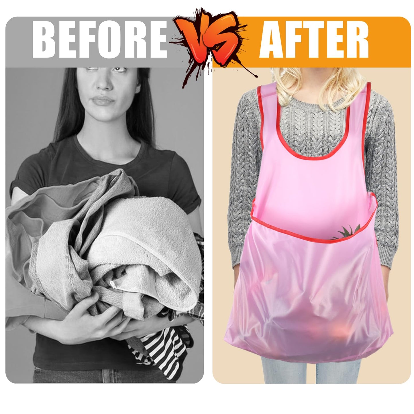 LLOUSSAK Waterproof Pink Laundry Apron, Sleeveless Portable Drying Apron with Large Pocket for Women, Ideal for Cooking and Gardening