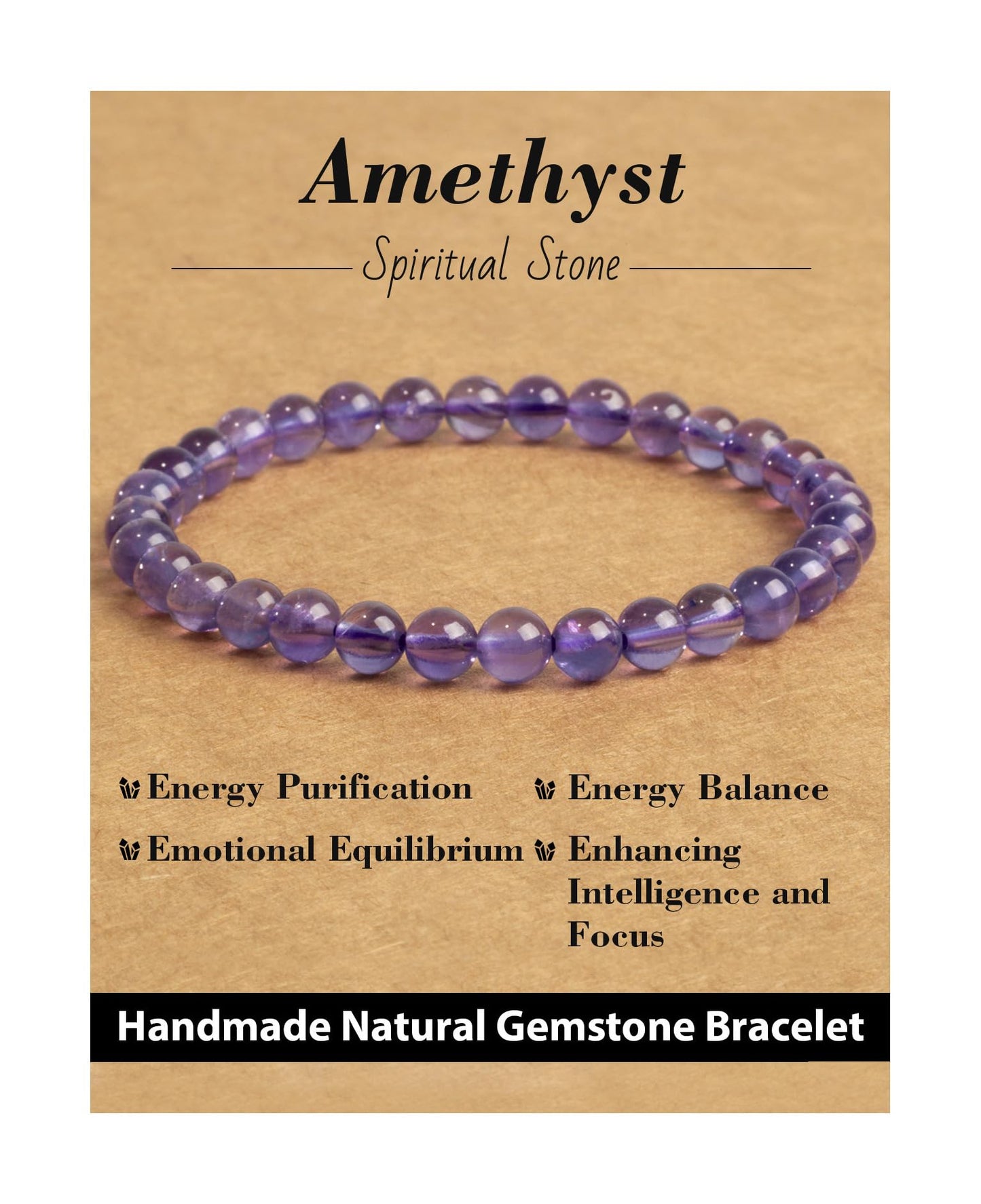 Landorilo Beaded Bracelet for Men Women, 6mm Natural Stone Amethyst Healing Crystal Stretch Bracelets, Ideal Christmas Birthday Jewelry Gifts with Energy Card，Replacement Beads Included