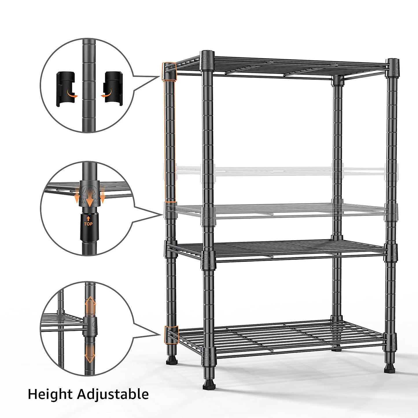M MZG 450 lbs Steel Storage Shelving 3-Tier Utility Shelving Unit Steel Organizer Wire Rack for Home,Kitchen,Office (11.8" D x 17.7" W x 26.3" H)