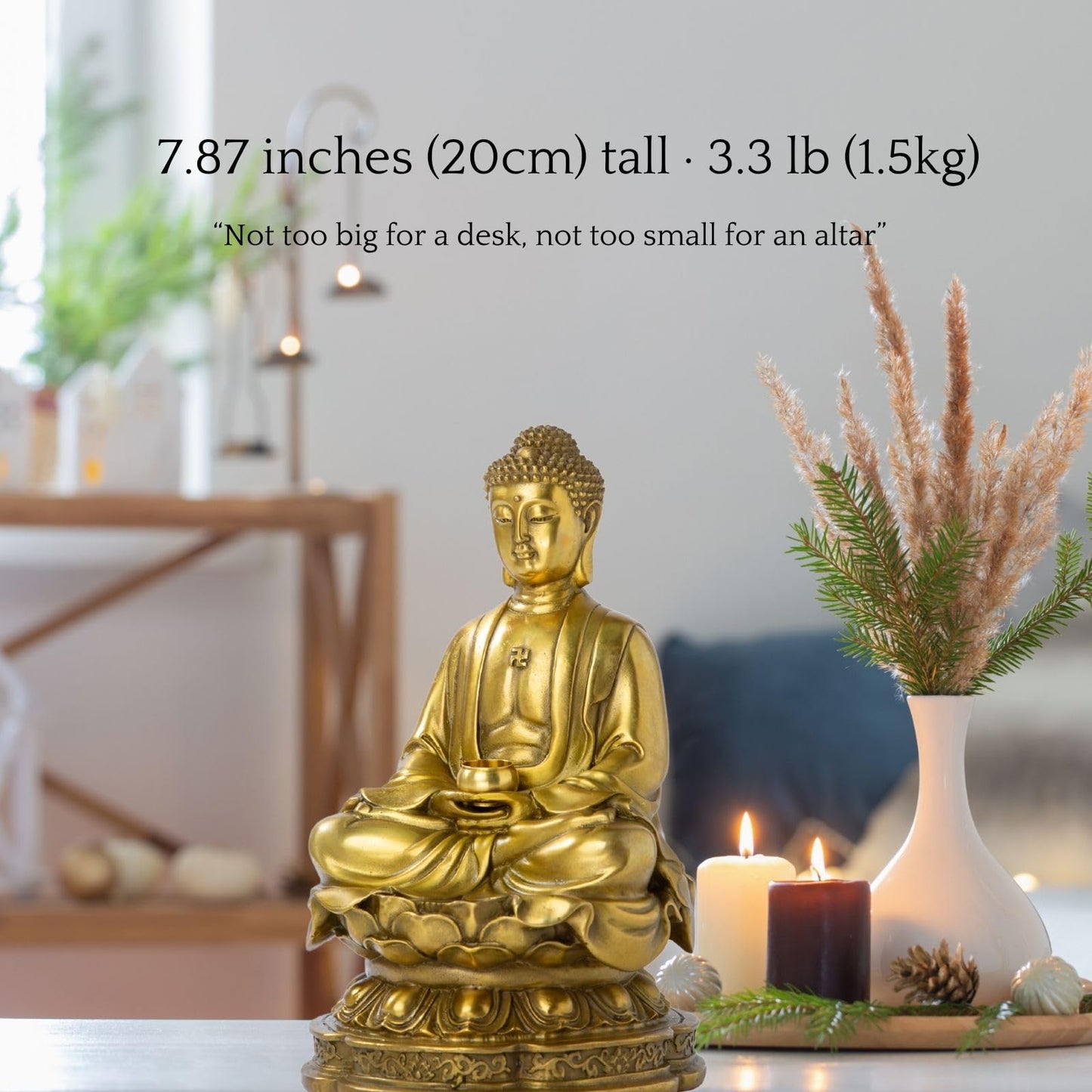 MILY-ART Lost-Wax Cast Genuine Brass Buddha Statue 7.87" – Heavy 3.3lb Handcrafted Meditating Figurine for Zen Garden, Shrine Altar, Meditation Room – Not Plated