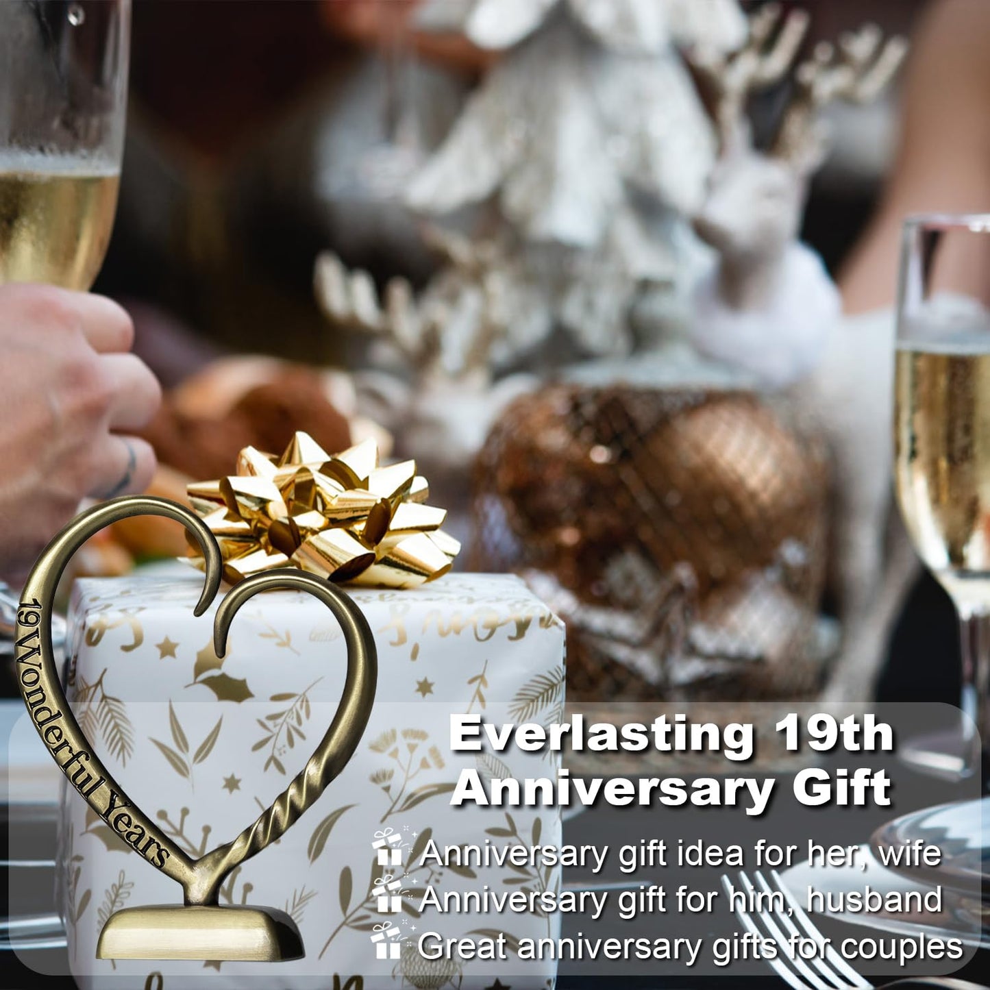BESZONE 19 Year Anniversary Bronze Gifts for Her Him Gift 19th Wedding Anniversary for Couples Wife Husband Men, Hand Forged Bronze Heart Art Keepsake Home Decor Artwork