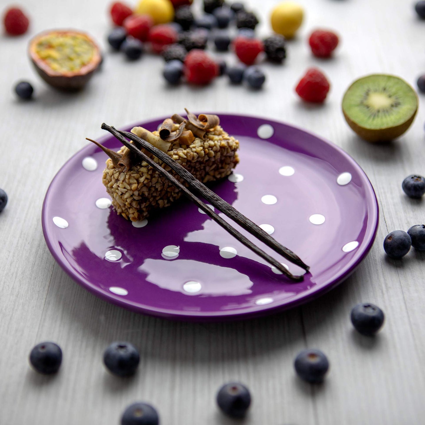 City to Cottage Handmade Purple and White Pottery Polka Dot Glazed 7.9inch/20cm Side Plate, Dessert Plate, Unique Ceramic Dinnerware, Housewarming Gift