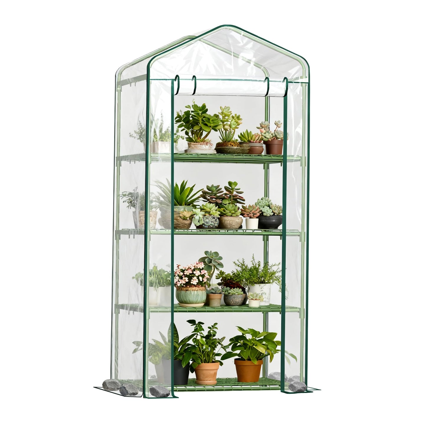 OnlyGarden Mini Greenhouse for Outdoor Indoor, 4 Tier Shelves Small Green House for Winter, Portable Greenhouses with PE-Coated Metal Frame Heavy Duty PVC Cover, Plant Rack Stand House 2.3x1.6x5.2ft