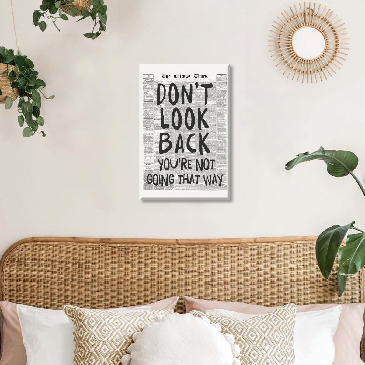 Black and White Retro Newspaper Wall Art Trendy Inspirational Quote Poster Don't Look Back Positive Motivational Affirmation Print Preppy Aesthetic Room Apartment Bedroom Decor 12x18inch Unframed