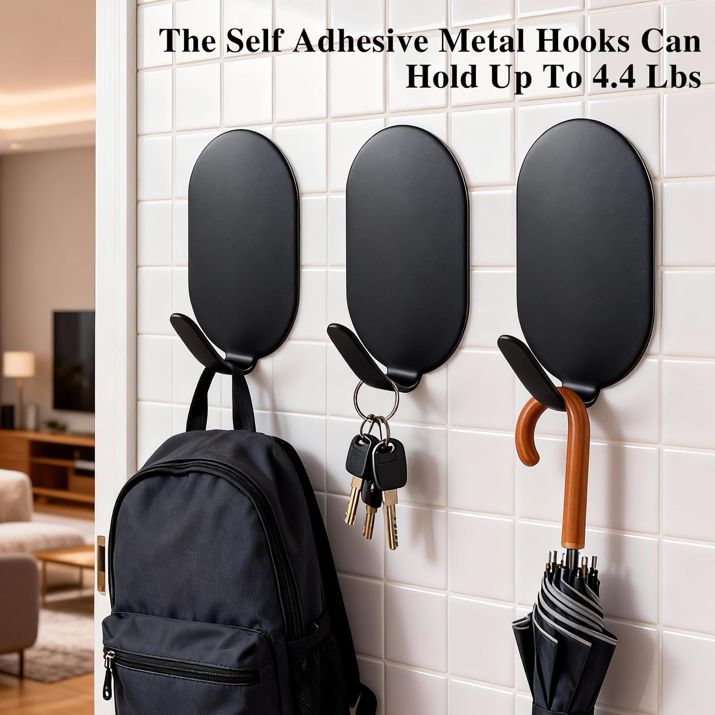 10 Pcs Metal Hooks, Adhesive Hooks for Hanging, Key Hooks, Wall Hooks, Command Hooks, Coat Hooks, Door Hooks, Towel Hanger, Picture Hanger, Storage Hooks, Utility Hooks for Bathroom, Kitchen (Black)