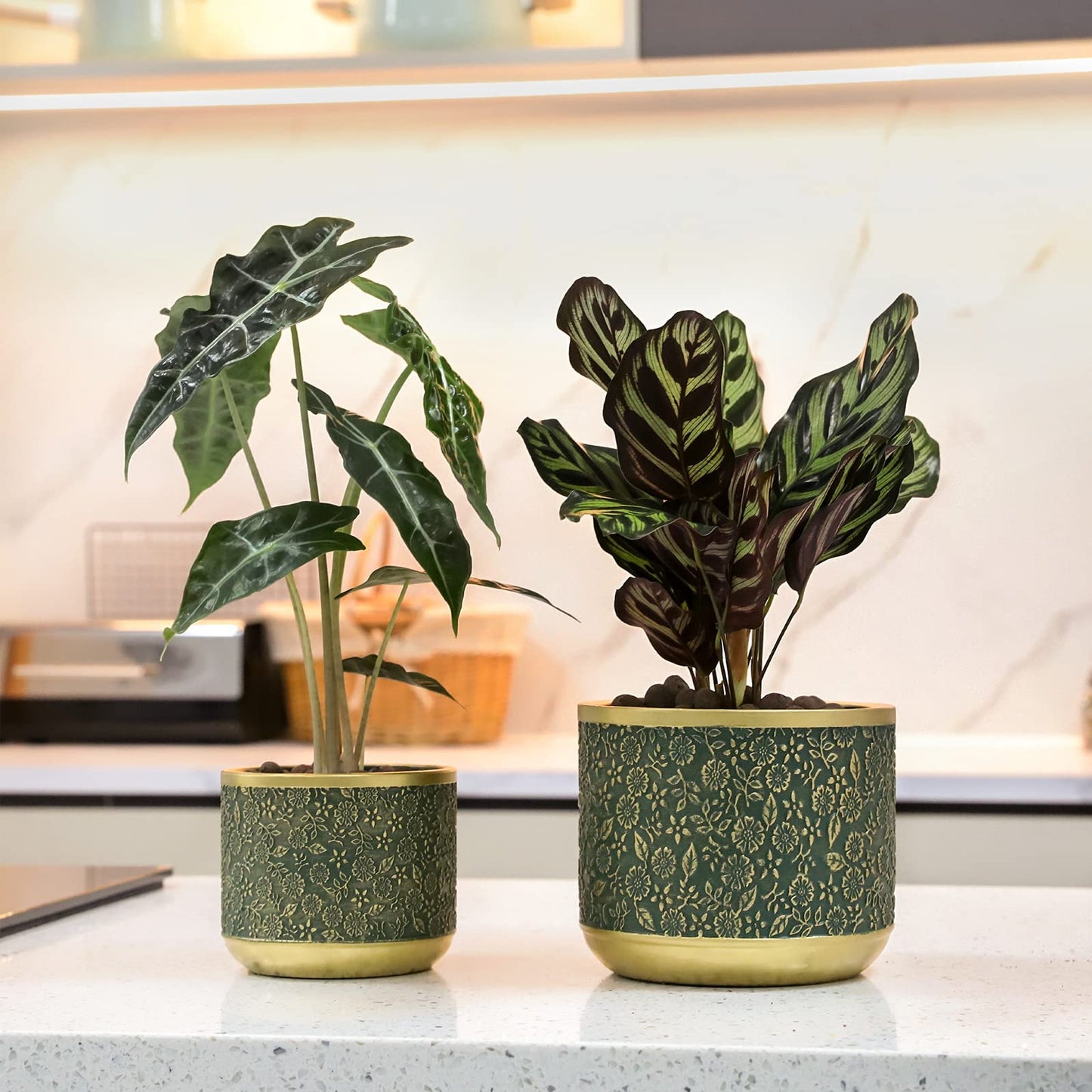 Ten-stone 6 +4.4 Inch Cement Planter Decorative Pots with Drainage Hole for All House Plants, Succulents, Flowers, and Cactus (Green)
