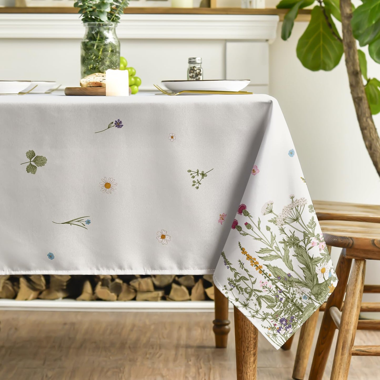 Horaldaily Spring Summer Tablecloth 60x120 Inch Rectangular, Wild Flowers Floral Table Cover for Party Picnic Dinner Decor