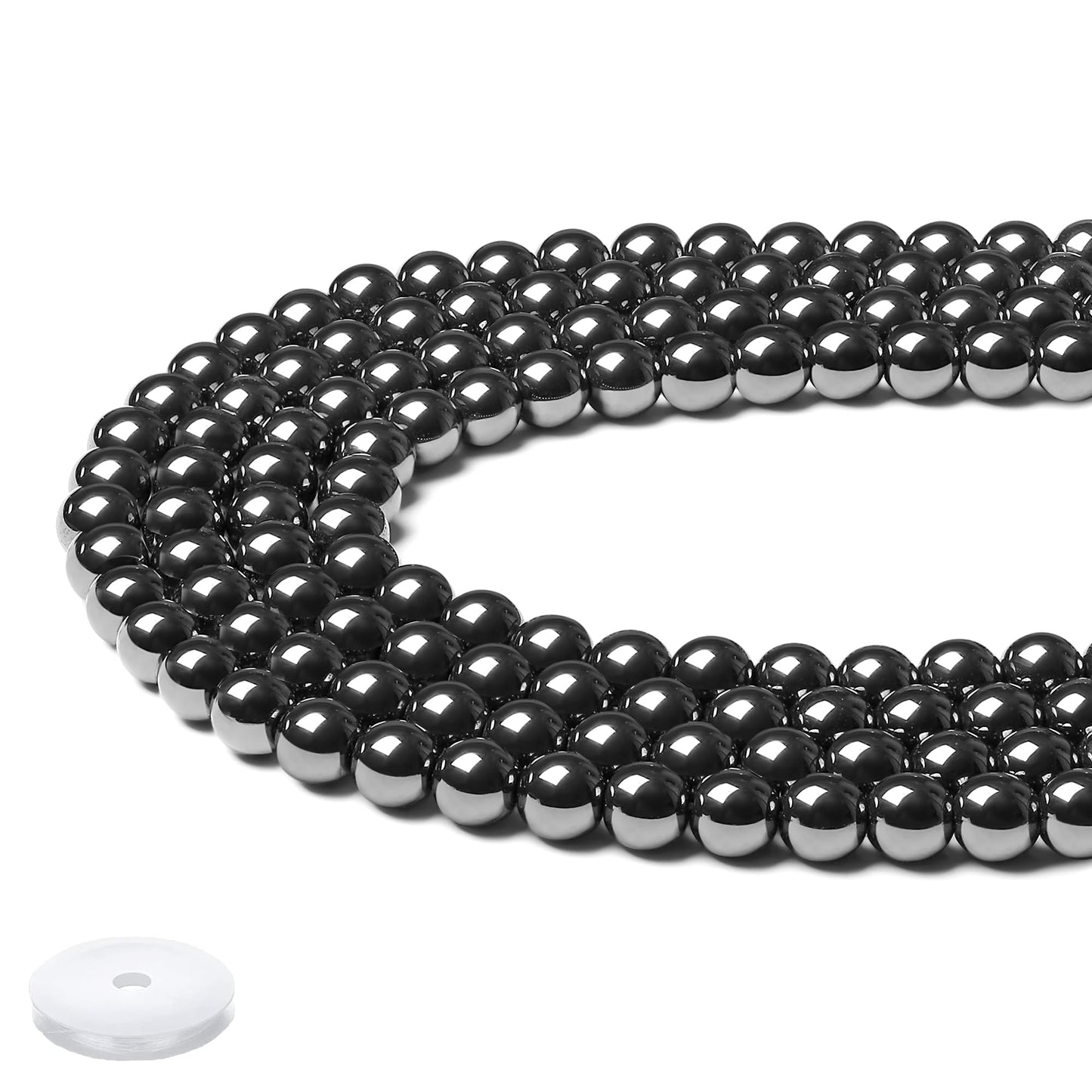 NUKAYAI Natural Black Hematite Beads 100Pcs 8mm Crystal Beads Round Stone Loose DIY Smooth Bead for Bracelet Necklace Earrings Making