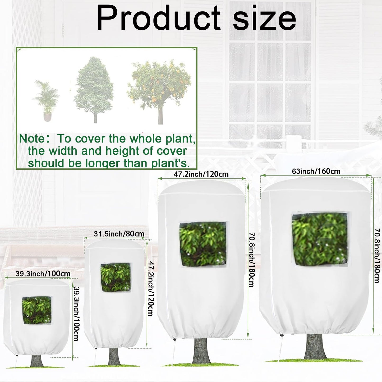 CMINGJ Plant Frost Protection Covers with Viewing Window, 39.37" x 39.37", 2.06oz/yd², Reusable Drawstring Tree Cover, Winter Tree Blanket with Zipper for Outdoor Plants, Frost Protection Cloth 4 Pack