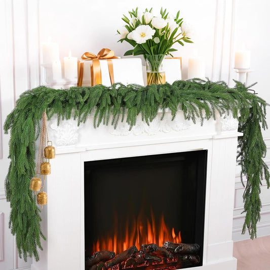 6FT Norfolk Pine Garland, 60 Tips Realistic Artificial Christmas Garland for Mantle and Table, Outdoor Christmas Decorations Indoor Winter Pine Garland Holiday Decorations