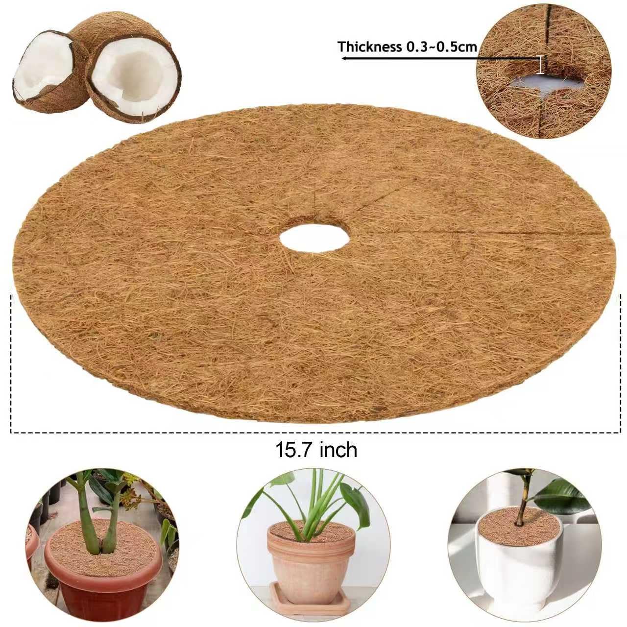 4 Pack 15.7 Inch Coconut Fiber Mulch Ring - Natural Coco Coir Tree Ring Protector Mats, Weed Barrier Plant Discs for Moisture Retention, Indoor Outdoor Trees and Landscaping