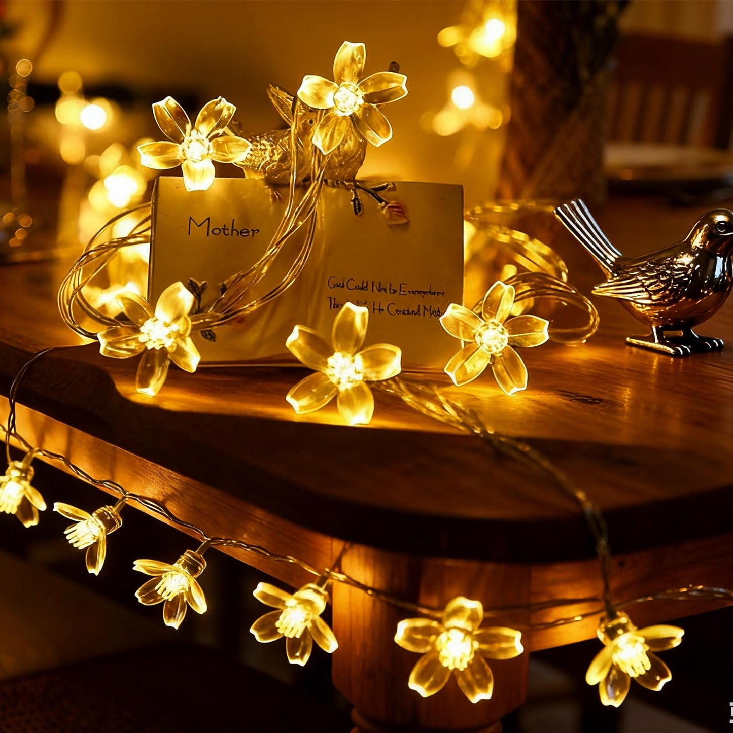 Indoor Decorative Flower String Lights, 33ft 100 LED Plug in Fairy Twinkle Cherry Blossom Floral Lamp for Bedroom Window Wall Ceiling Tree Hanging, Christmas Easter Birthday Decor (Warm White)