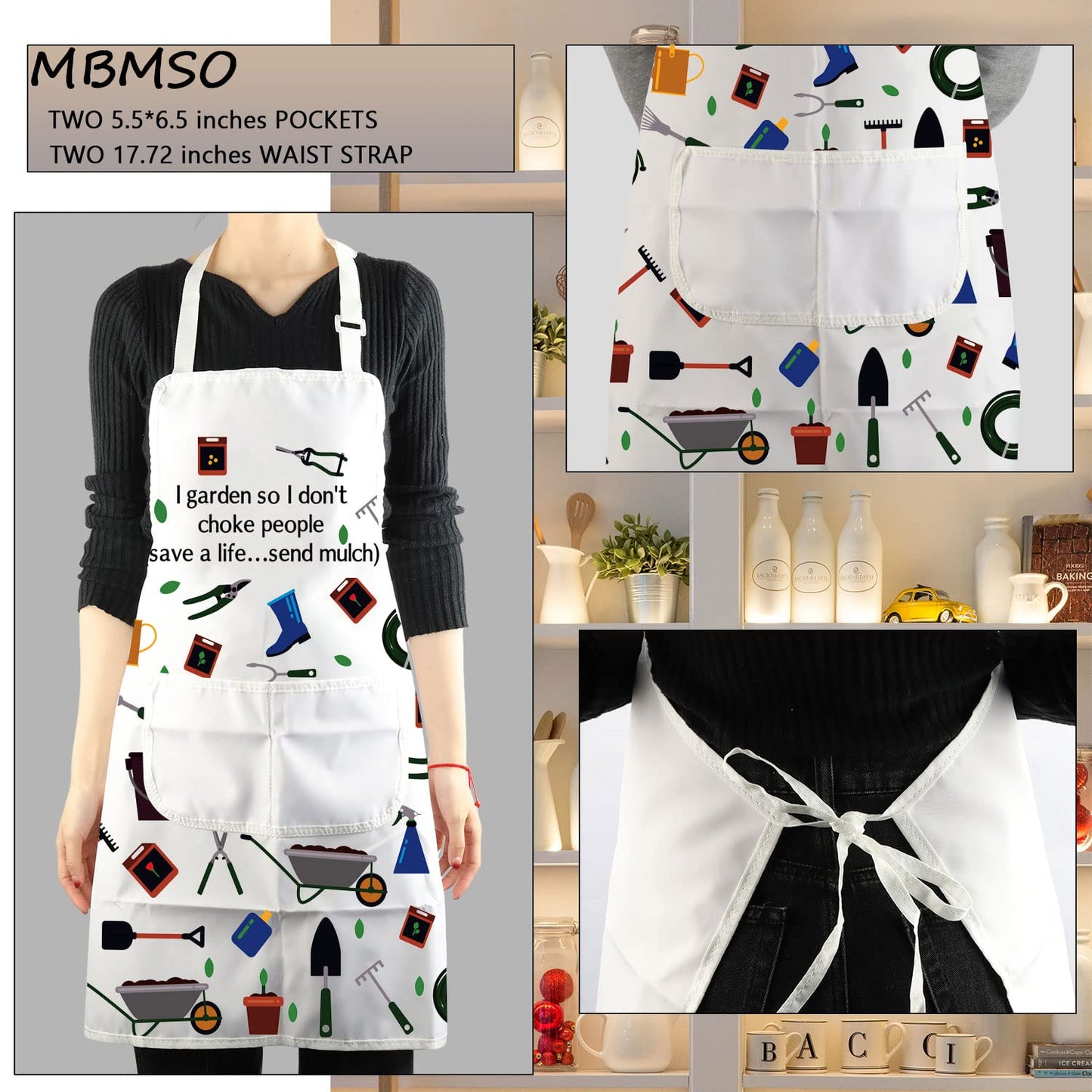MBMSO Gardener Apron I Garden So I Don't Choke People Save a Life Send Mulch Funny Gardening Aprons with Pockets Waterproof (Gardener Apron)