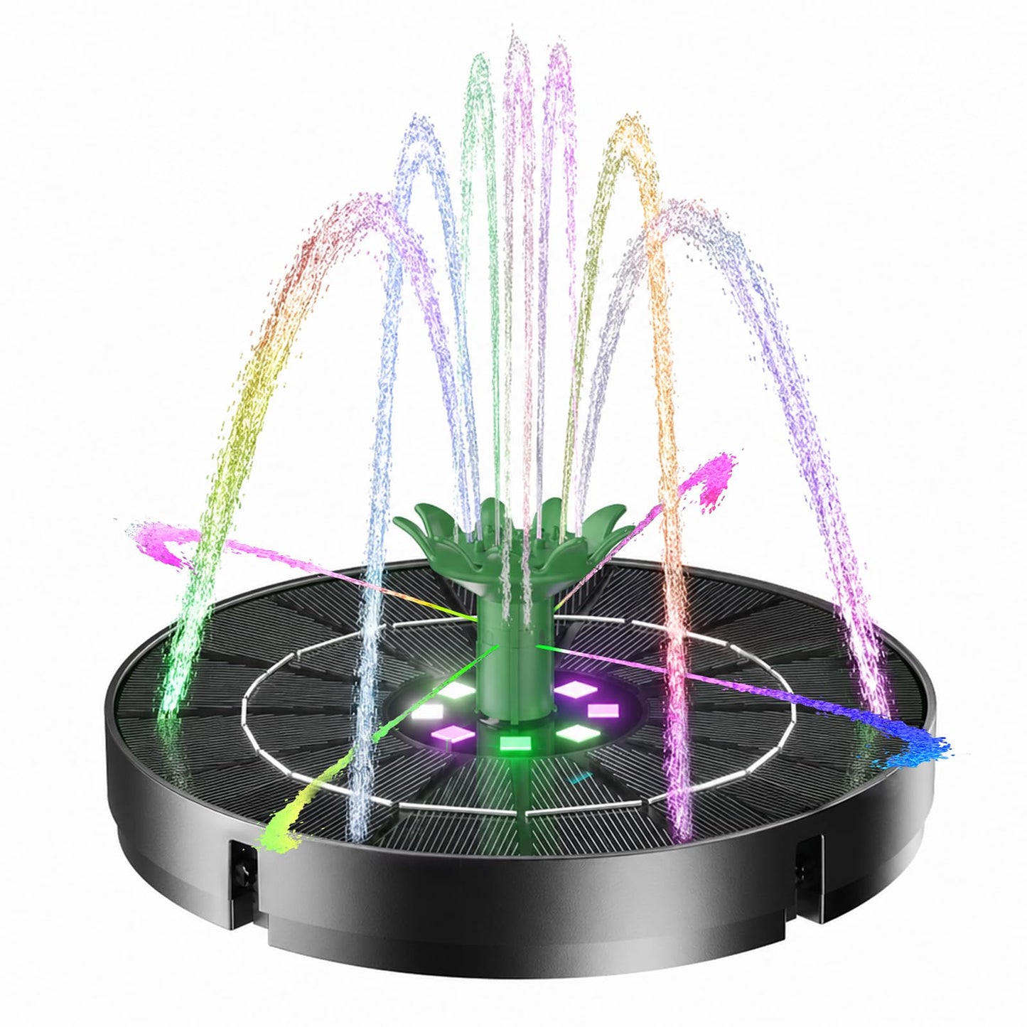 Marchul 3.5W Solar Fountain for Bird Bath Colorful Light with 2200mah Battery, 2026 Upgrade 4-in-1 Nozzles Solar Water Fountain Powered with 4X Fixer Floating Solar Pump for Garden, Pond, Pool