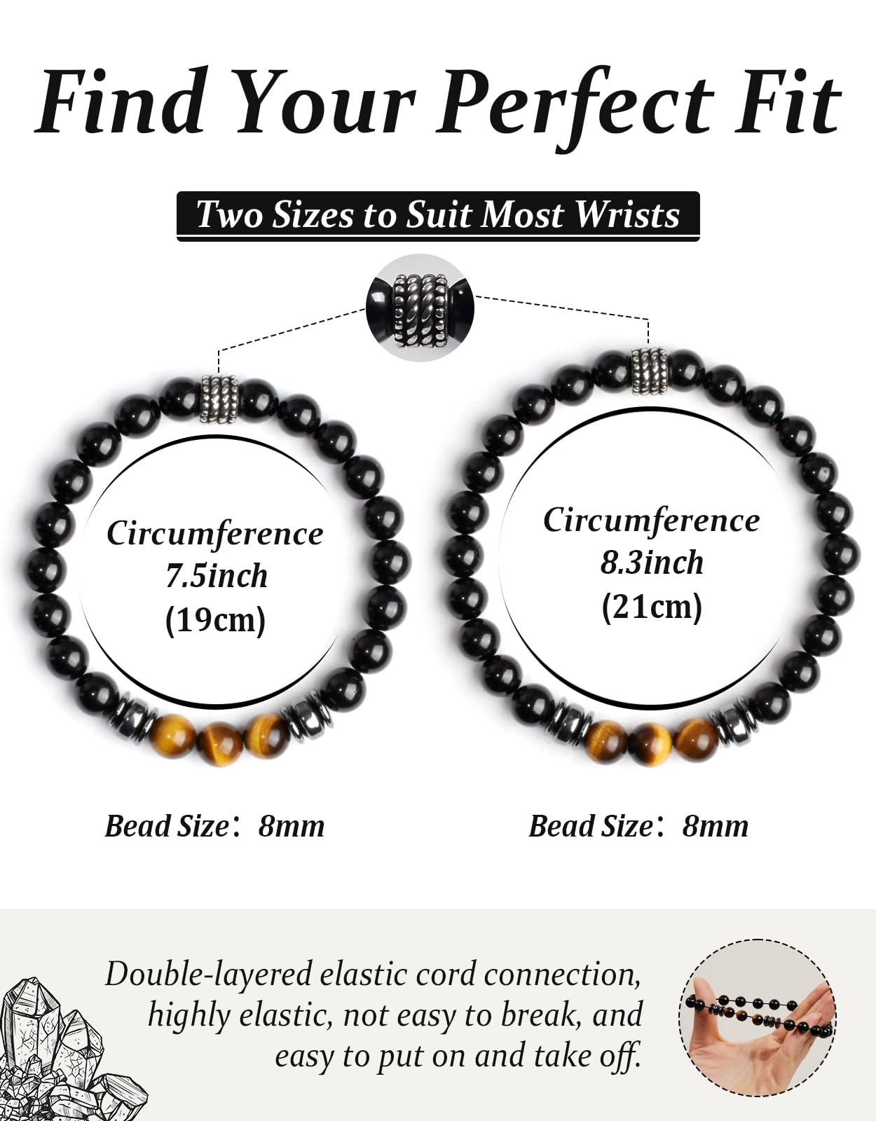 Landorilo Gifts for Men, 8mm Natural Stone Beaded Bracelets, Black Tourmaline & Tiger's Eye Healing Bracelet, Handmade Mens Jewelry Gift for Him, Husband, Son, Father, Friend(Happy Birthday-7.5in)