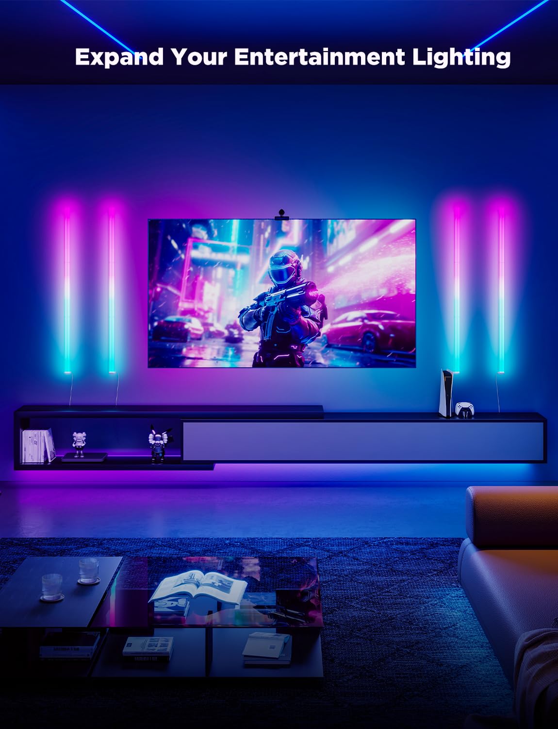 Govee Glide Wall Lights, RGBIC LED Light, Smart Gaming Light Compatible with SmartThings, RGB Lights Bar, LED Wall Lights for Bedroom, 2 Panels Set (3 Sections/Panel)