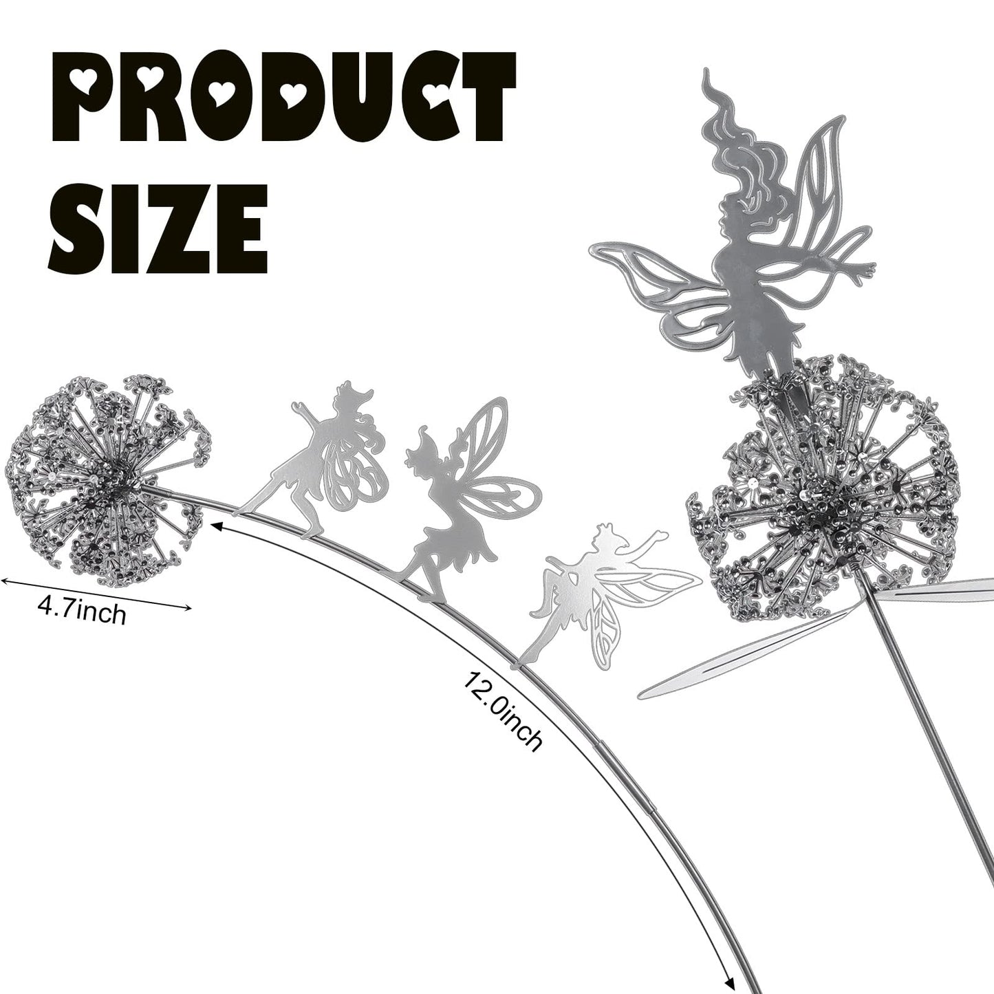 2 Pcs Dancing Fairy Dandelion Garden Sculptures Metal Art Outdoor Ornaments Whimsical Flower Fairy Silhouette Statues for Yard Lawn Patio Landscape Decor Adding Enchanting Magic to Outdoor Space