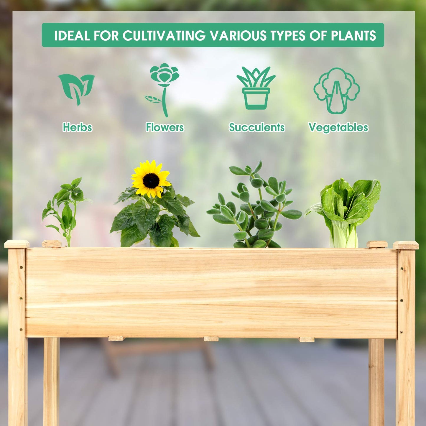 S AFSTAR Raised Garden Bed, Elevated Wooden Planter Box, 49.5”L x 23.5”W x 30”H, Outdoor Gardening Planting Bed for Vegetables, Flowers & Herbs Grow, Great for Backyard Patio Lawn (Natural)