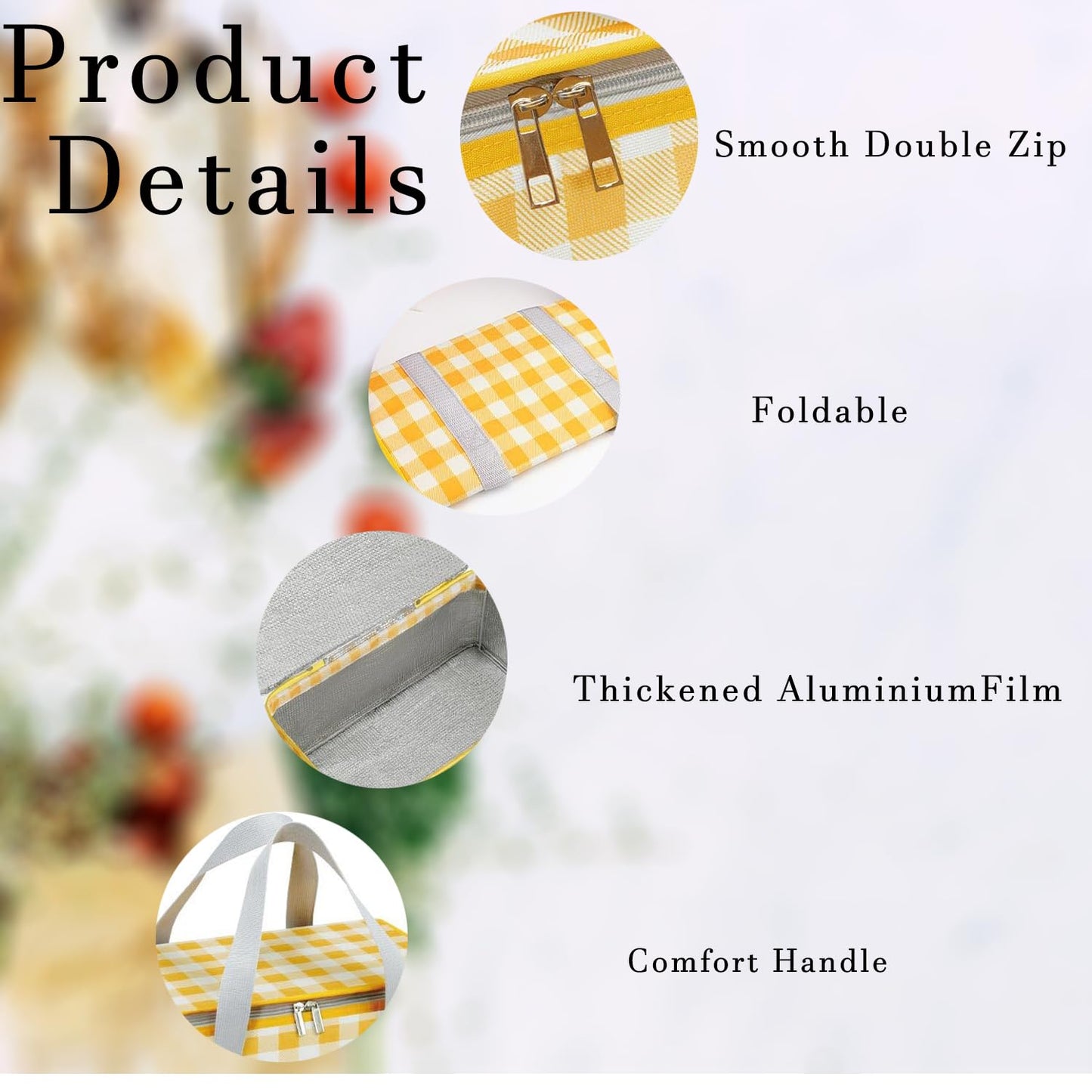 Insulated Picnic Bag with Leakproof Liner Foldable Reusable Cooler Basket Includes Disposable Picnic Mat Sturdy Handle Ideal for Outdoor Activities Travel Beach Camping (Yellow)